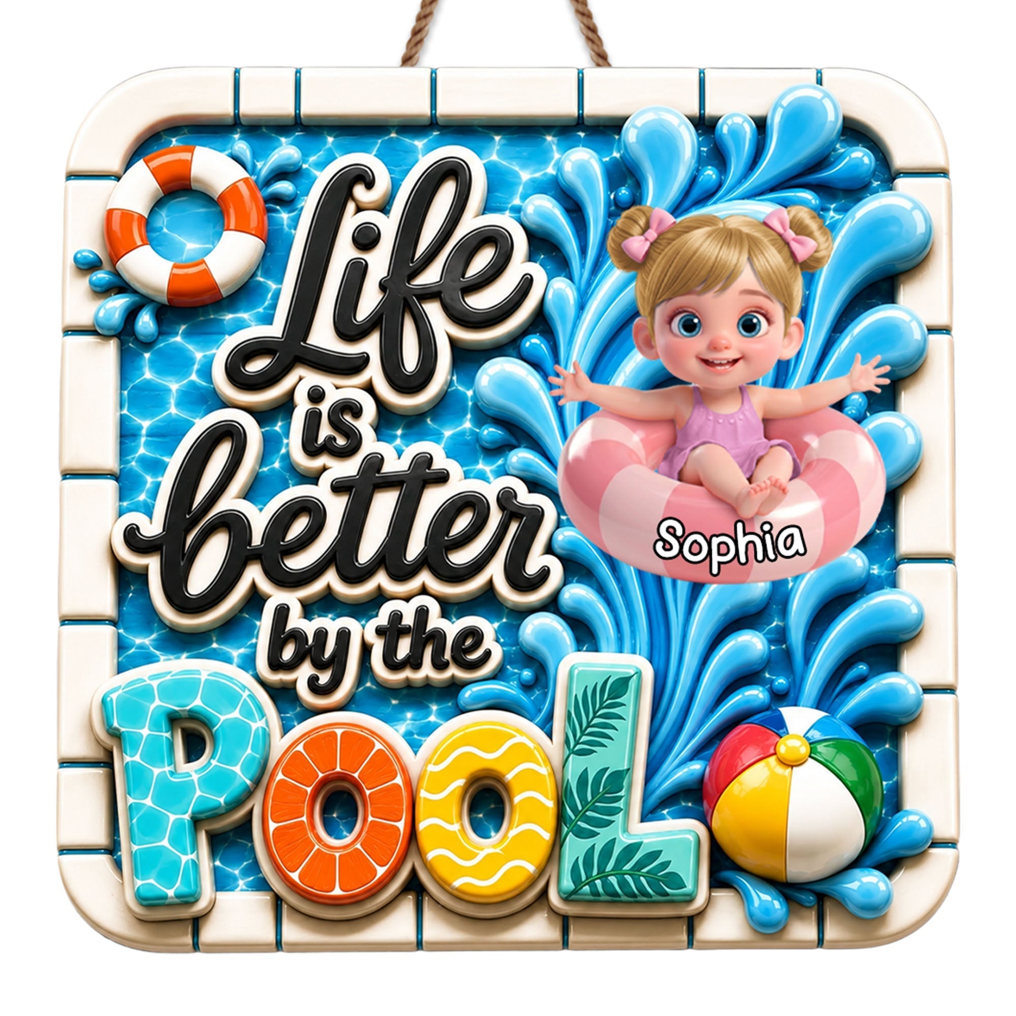 Personalized Wood Sign Custom Name Pool Decor for Kids