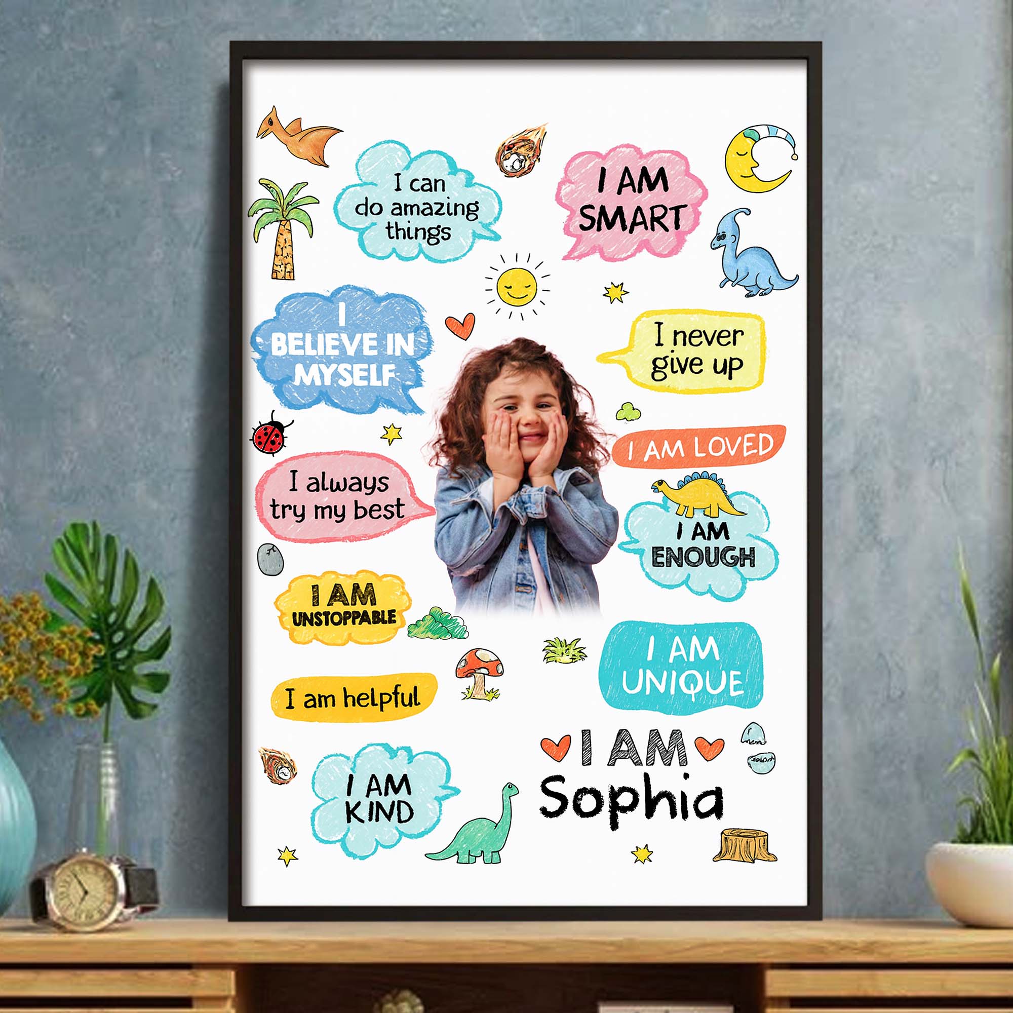 Personalized Dinosaur Affirmations Custom Poster for Kids