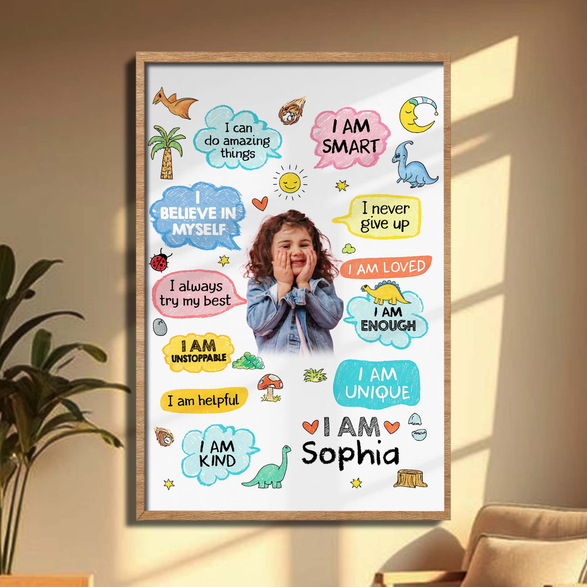 Personalized Dinosaur Affirmations Custom Poster for Kids