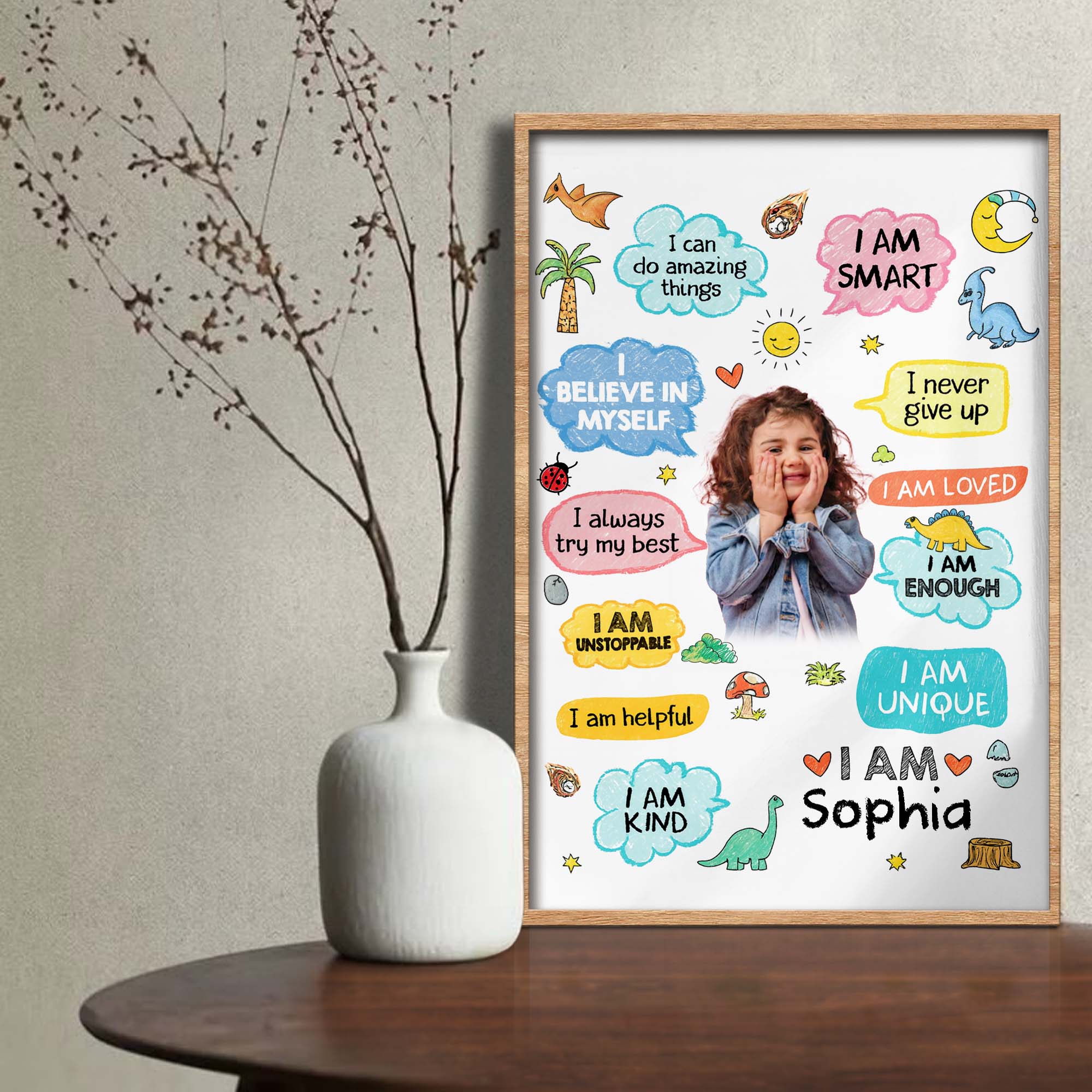 Personalized Dinosaur Affirmations Custom Poster for Kids