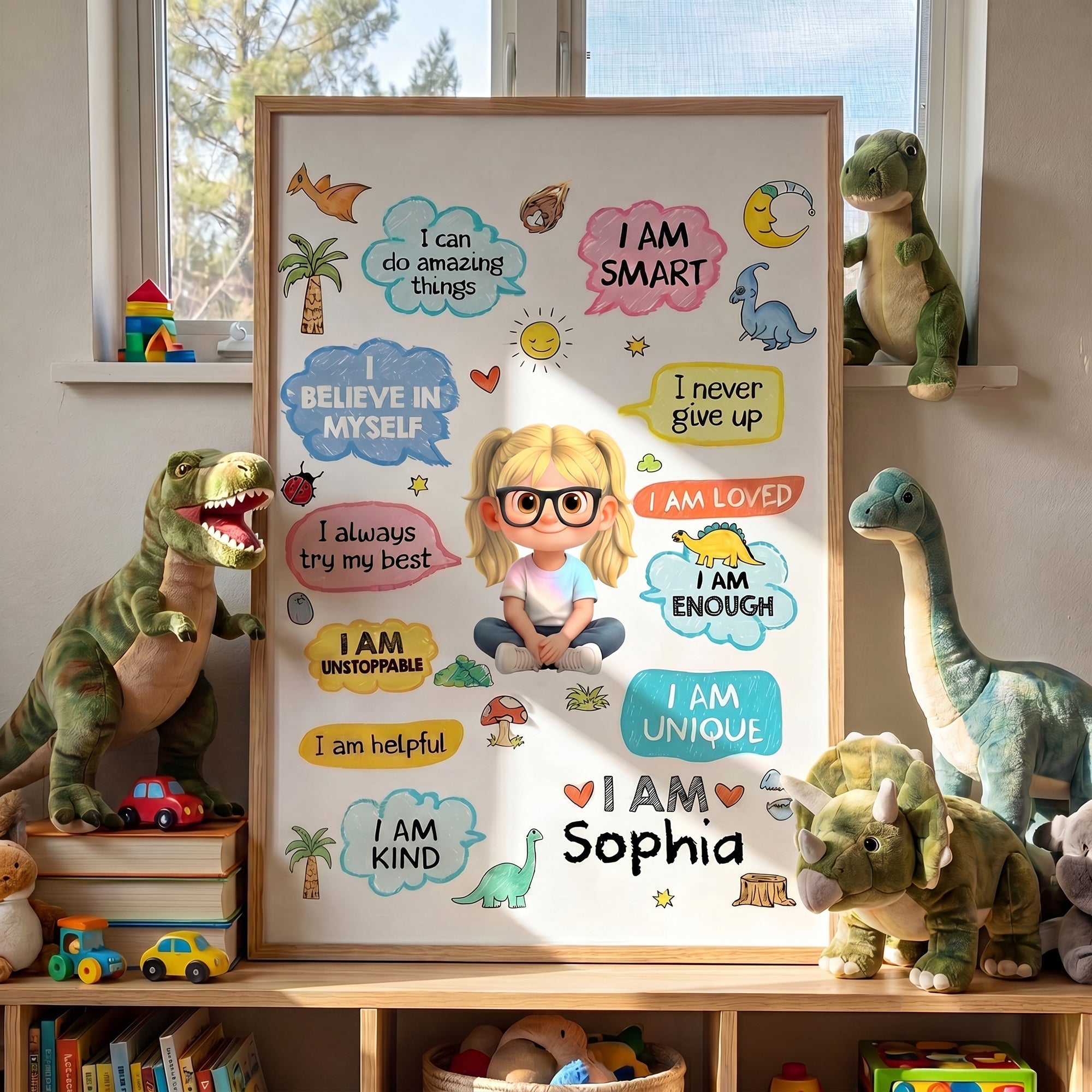 Personalized Dinosaur Affirmations Poster Custom Kid Gift