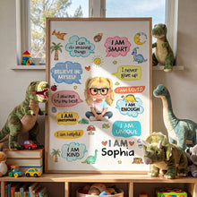 Load image into Gallery viewer, Personalized Dinosaur Affirmations Poster Custom Kid Gift
