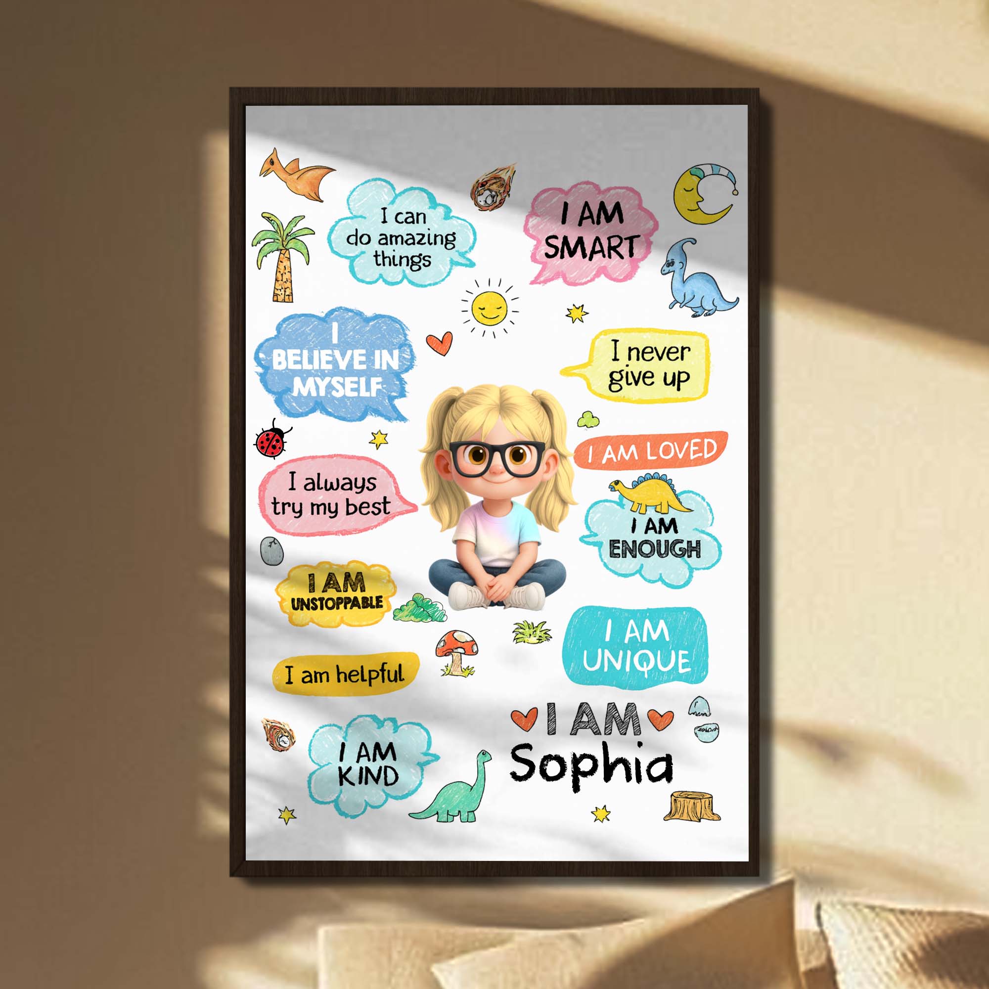Personalized Dinosaur Affirmations Poster Custom Kid Gift