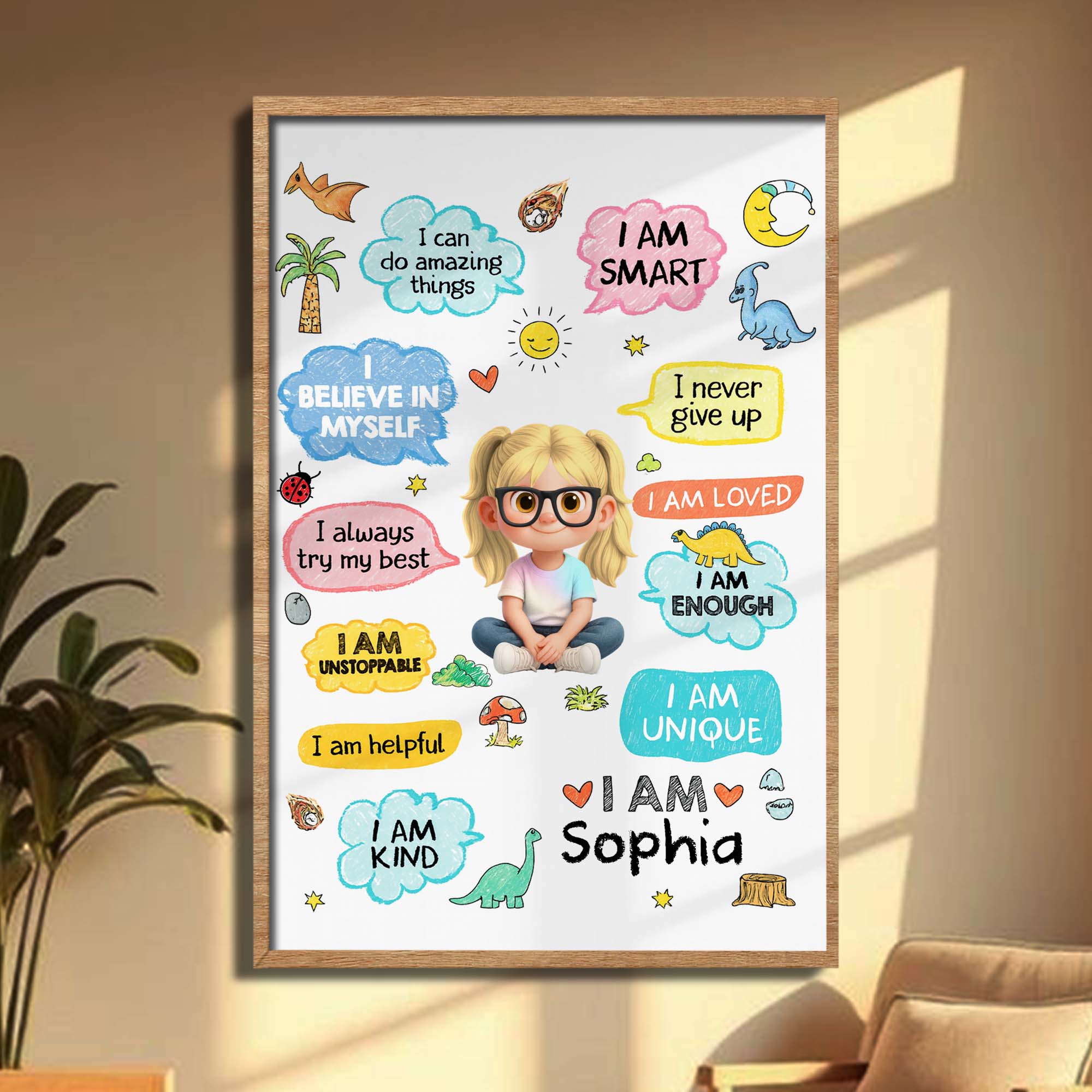 Personalized Dinosaur Affirmations Poster Custom Kid Gift