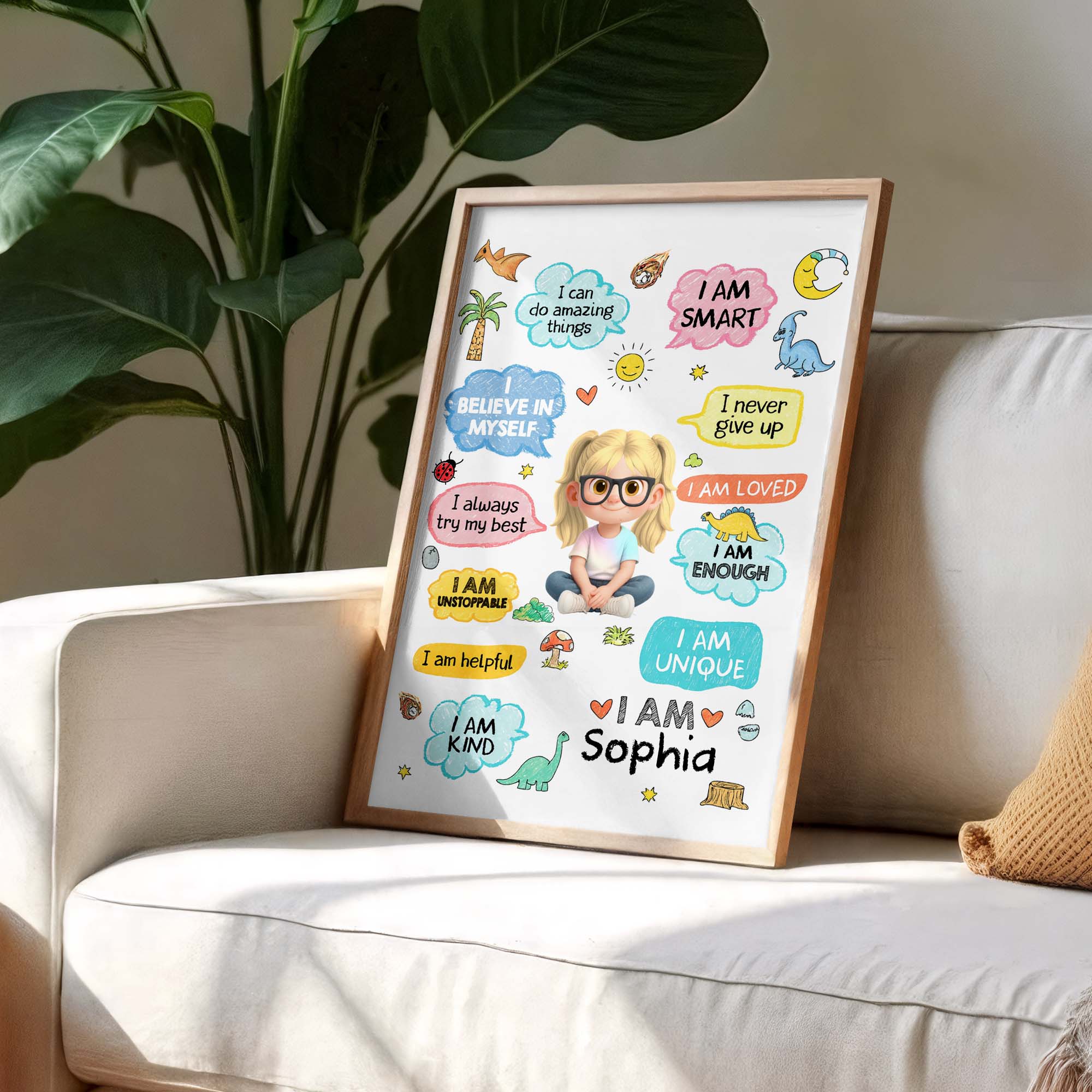 Personalized Dinosaur Affirmations Poster Custom Kid Gift
