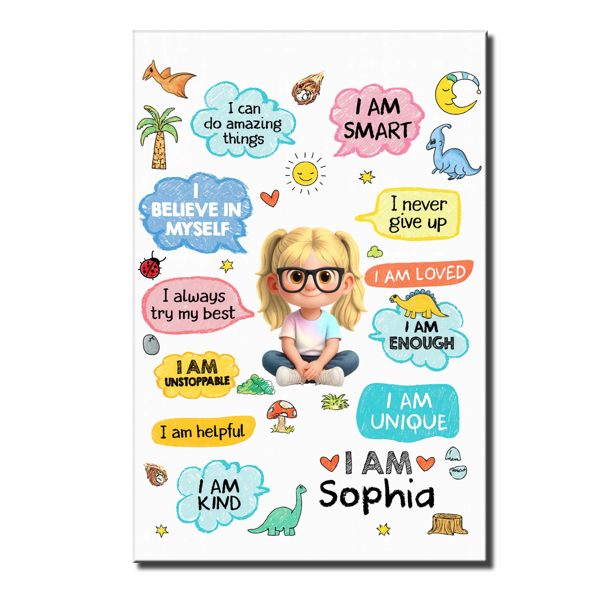 Personalized Dinosaur Affirmations Poster Custom Kid Gift