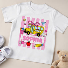 Load image into Gallery viewer, Personalized Youth T-Shirt with School Bus Design for Kids
