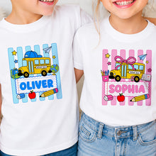Load image into Gallery viewer, Personalized Youth T-Shirt with School Bus Design for Kids
