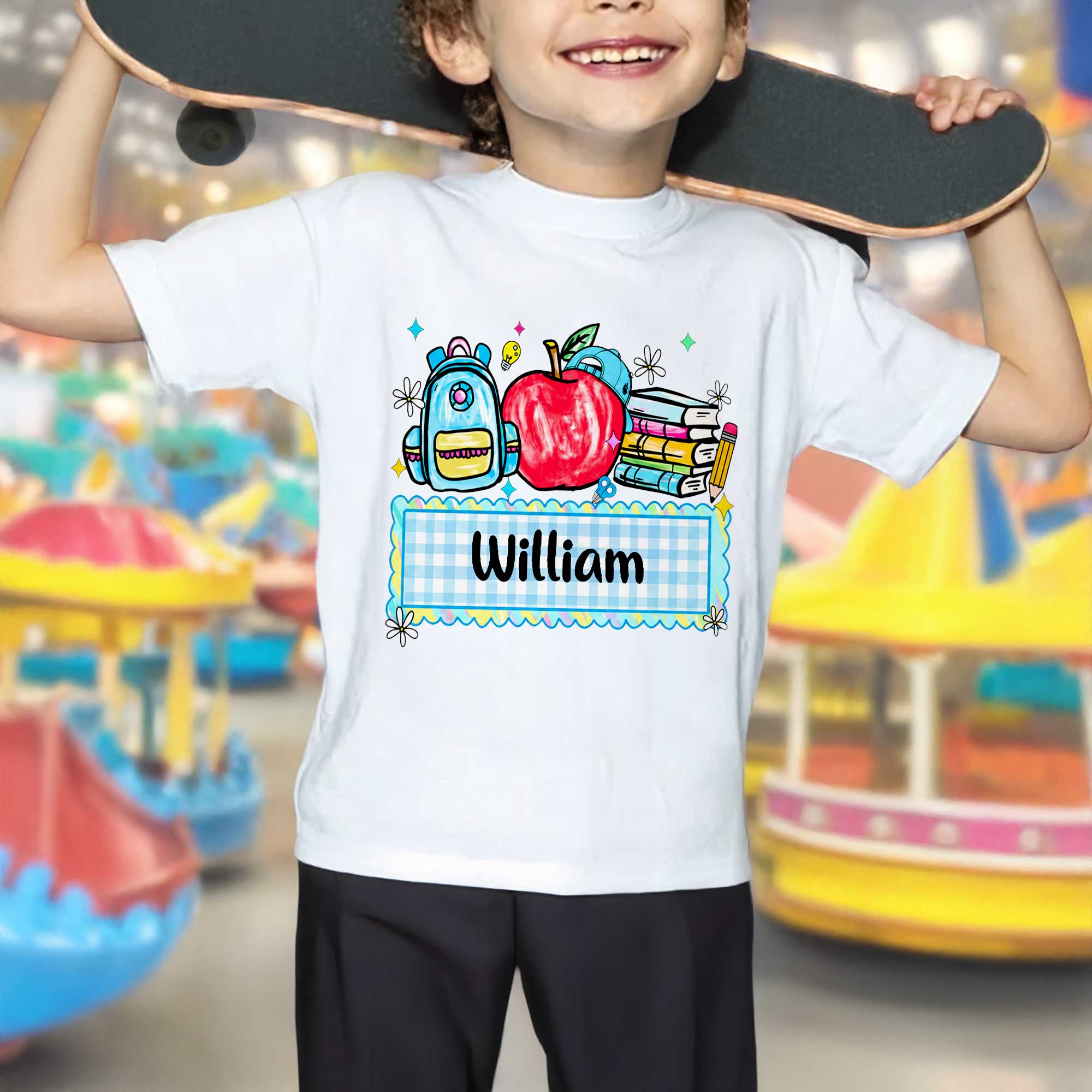 Personalized Kids T-Shirt Apple Backpack Design Custom Name Gift