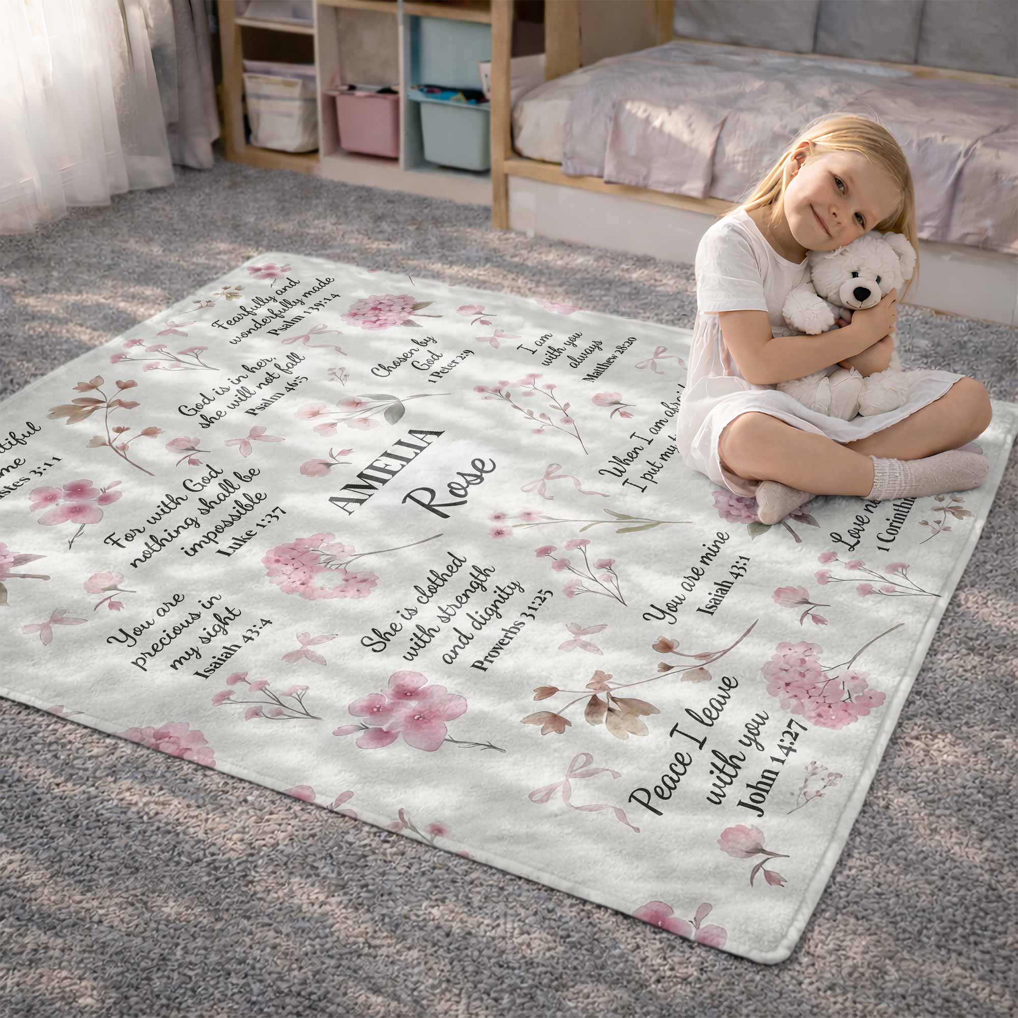 Personalized Fleece Blanket Custom Name Bible Verse Gift