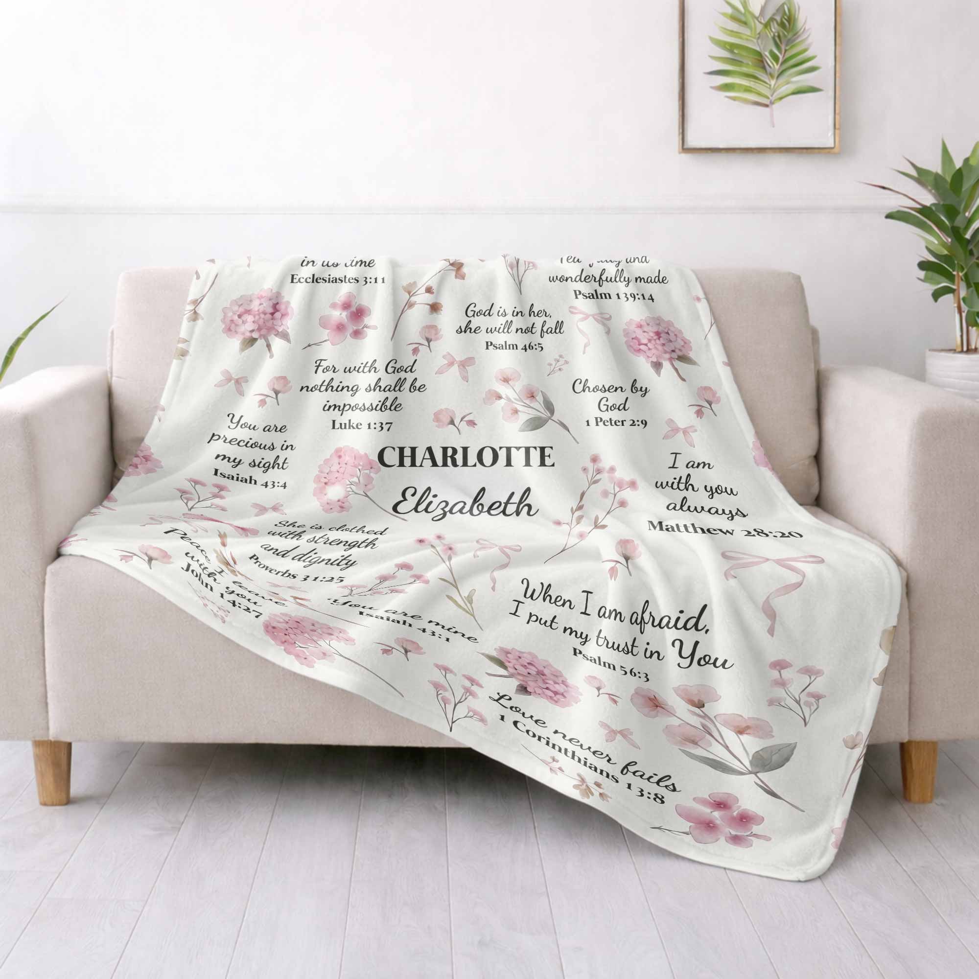 Personalized Fleece Blanket Custom Name Bible Verse Gift