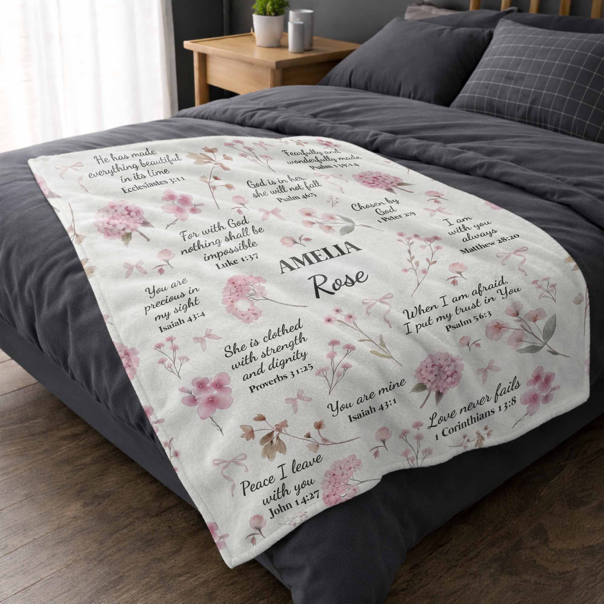 Personalized Fleece Blanket Custom Name Bible Verse Gift