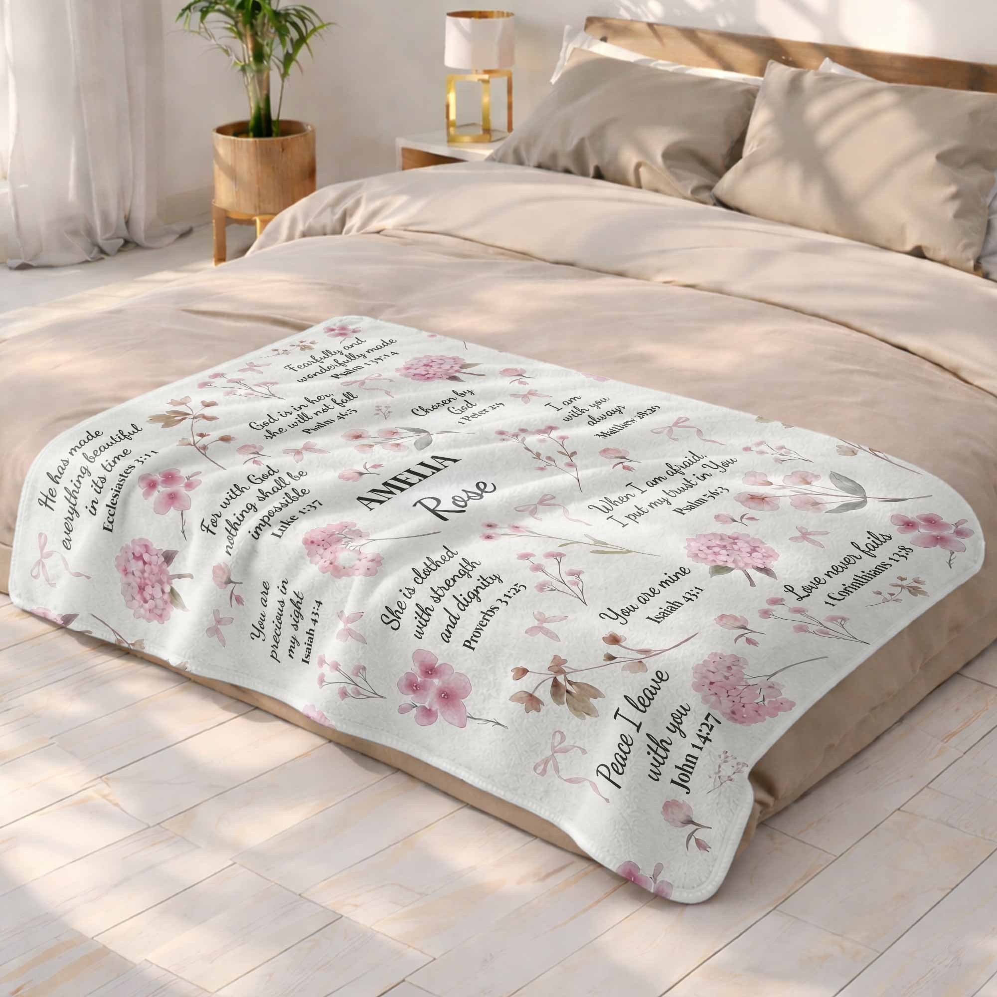 Personalized Fleece Blanket Custom Name Bible Verse Gift