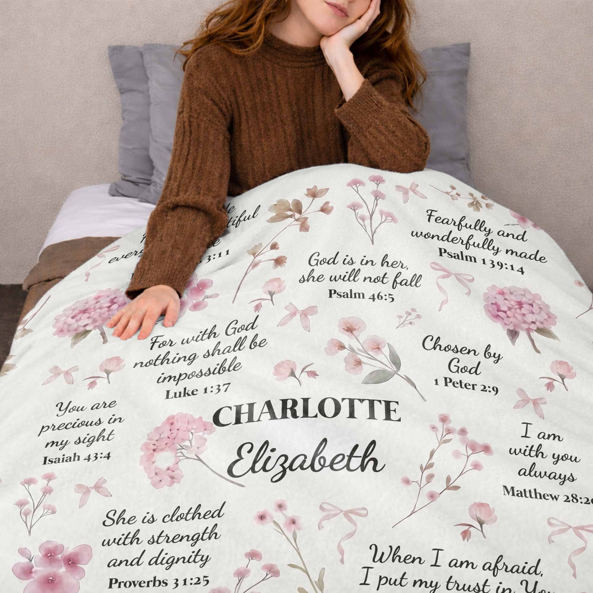 Personalized Fleece Blanket Custom Name Bible Verse Gift
