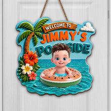 Load image into Gallery viewer, Personalized Custom Shaped Wood Sign Tropical Flower Poolside Decor
