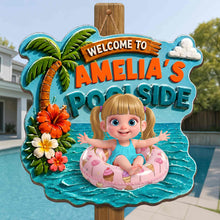 Load image into Gallery viewer, Personalized Custom Shaped Wood Sign Tropical Flower Poolside Decor
