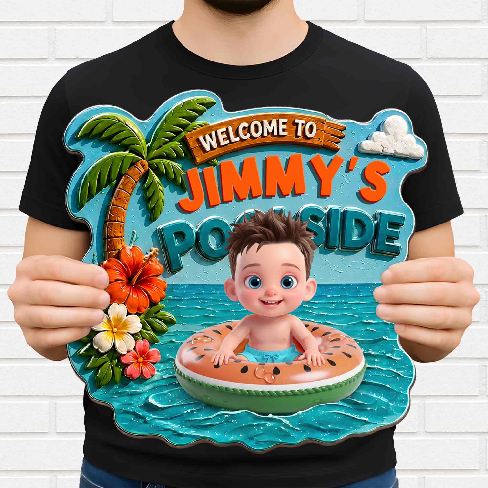 Personalized Custom Shaped Wood Sign Tropical Flower Poolside Decor