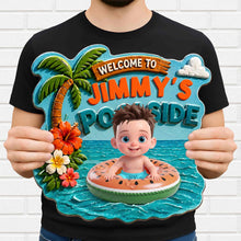 Load image into Gallery viewer, Personalized Custom Shaped Wood Sign Tropical Flower Poolside Decor
