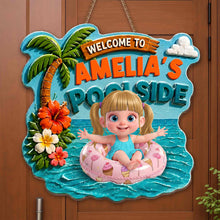 Load image into Gallery viewer, Personalized Custom Shaped Wood Sign Tropical Flower Poolside Decor
