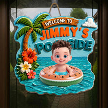 Load image into Gallery viewer, Personalized Custom Shaped Wood Sign Tropical Flower Poolside Decor
