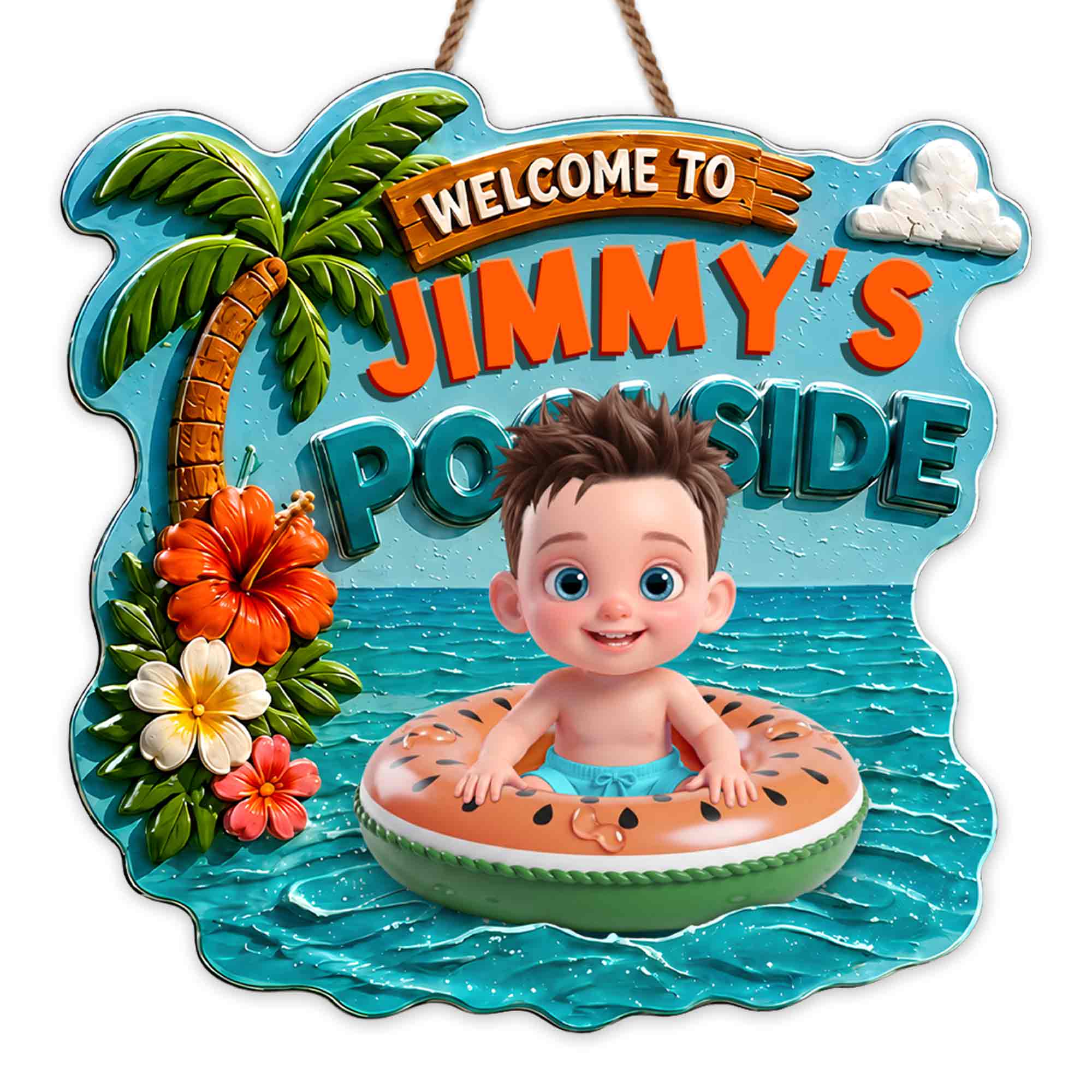 Personalized Custom Shaped Wood Sign Tropical Flower Poolside Decor