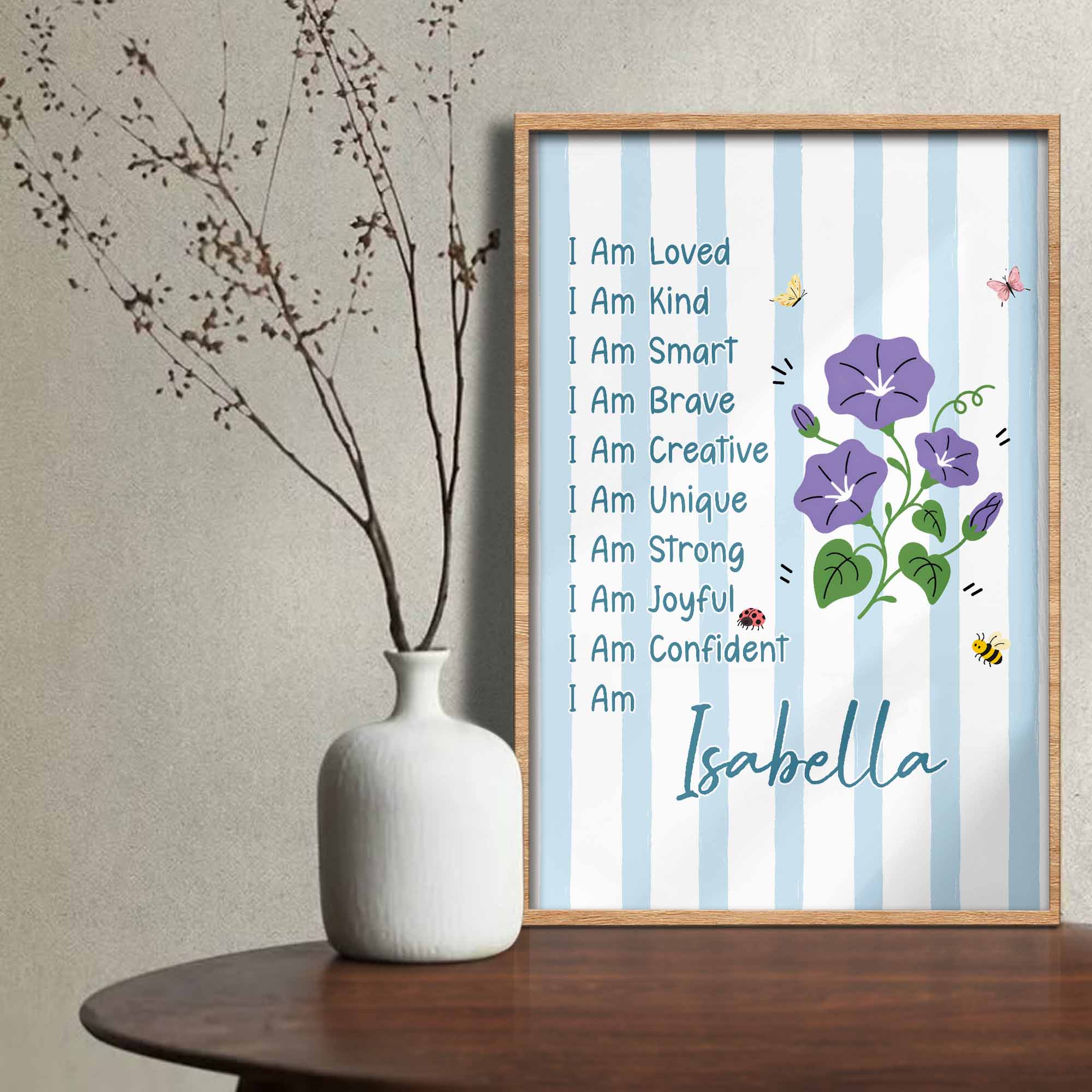 Personalized Affirmation Poster with Birth Month Flowers for Kids