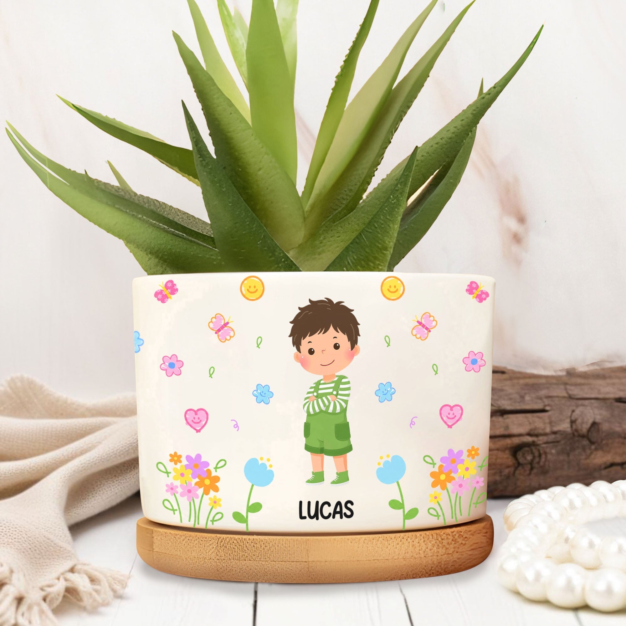 Personalized Ceramic Plant Pot Custom Name Kids Gift for Gardening