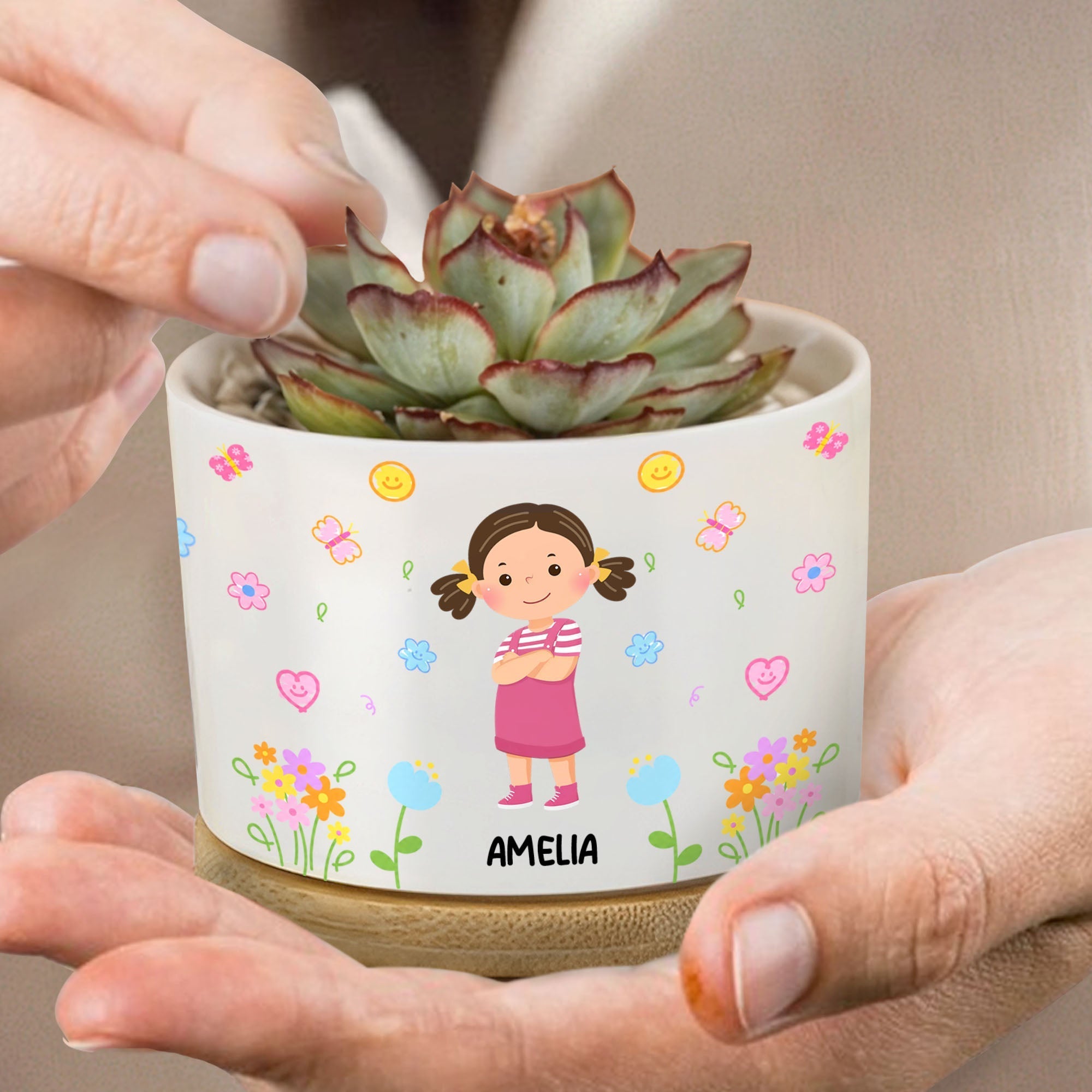 Personalized Ceramic Plant Pot Custom Name Kids Gift for Gardening