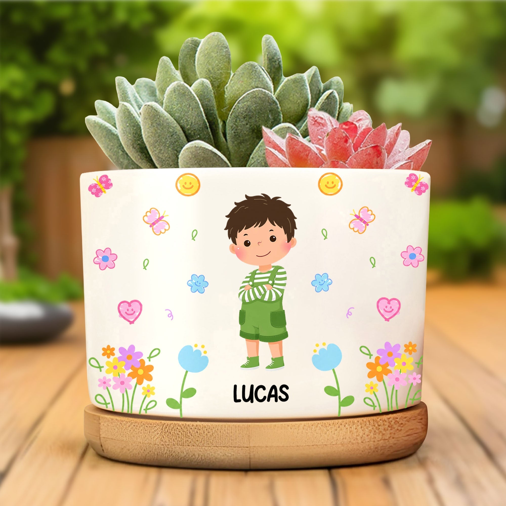 Personalized Ceramic Plant Pot Custom Name Kids Gift for Gardening