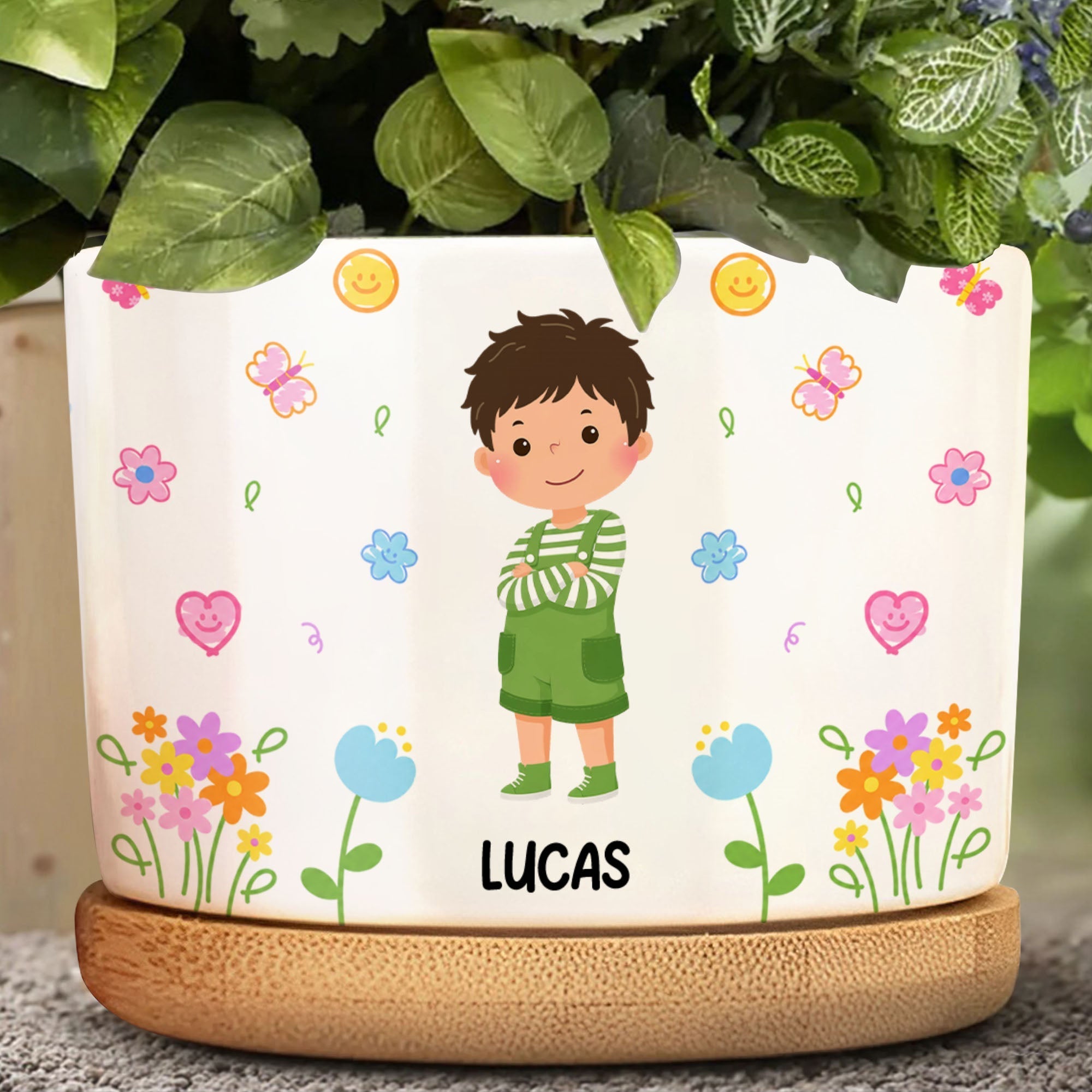 Personalized Ceramic Plant Pot Custom Name Kids Gift for Gardening