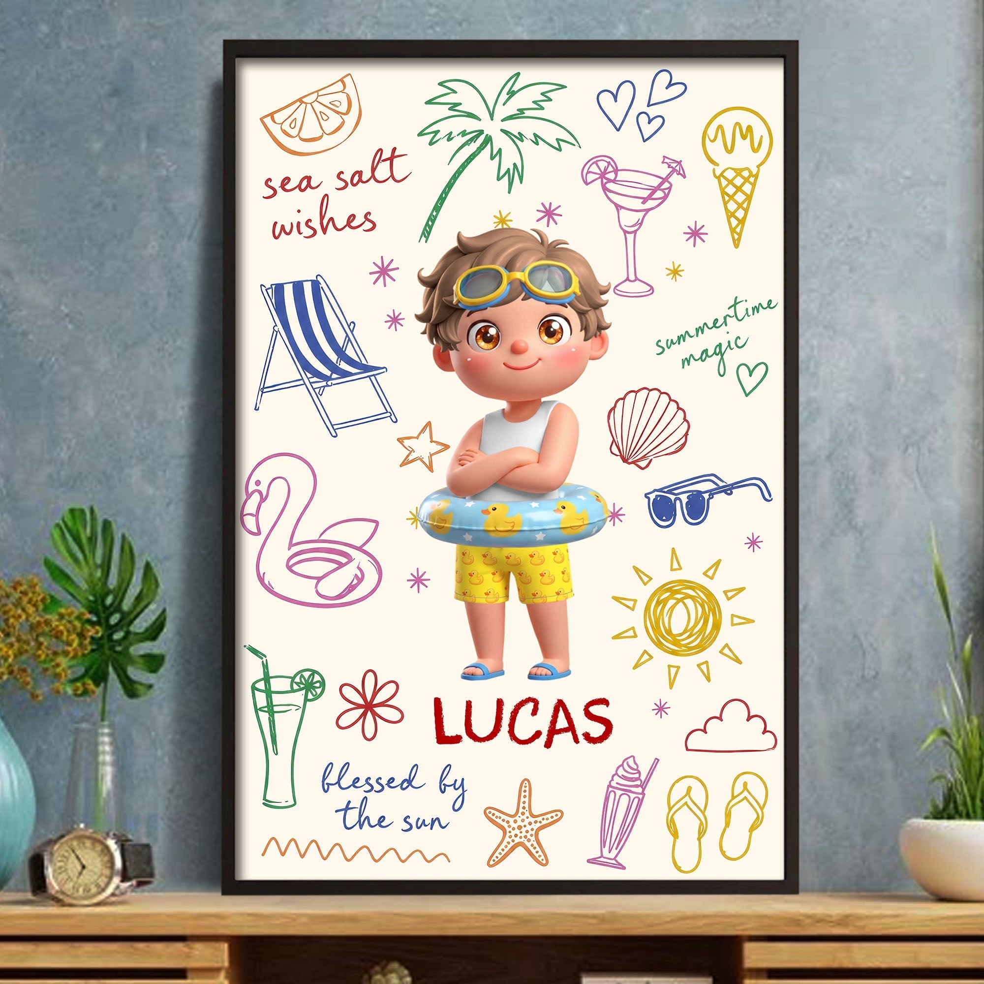 Personalized Coastal Kids Art Custom Name Vertical Poster