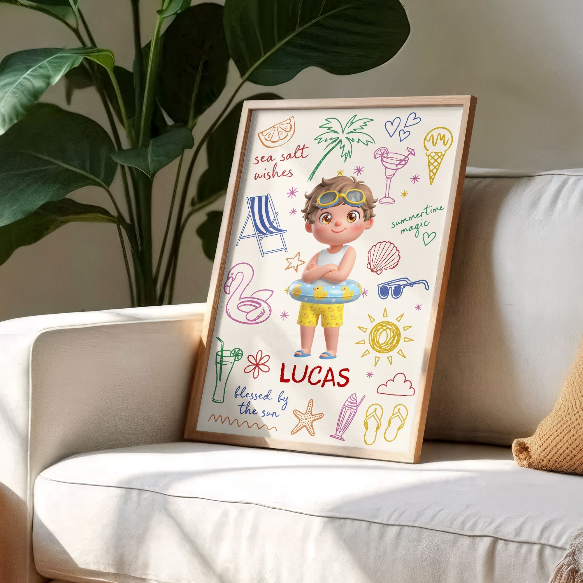 Personalized Coastal Kids Art Custom Name Vertical Poster