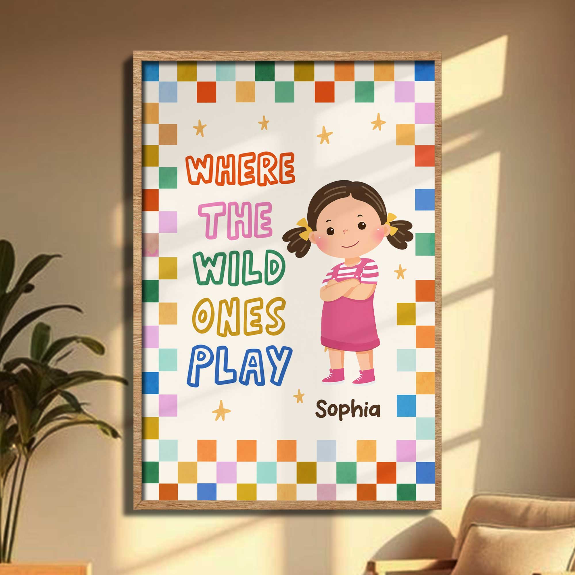 Personalized Kids Custom Vertical Poster Checkered Colorful Art