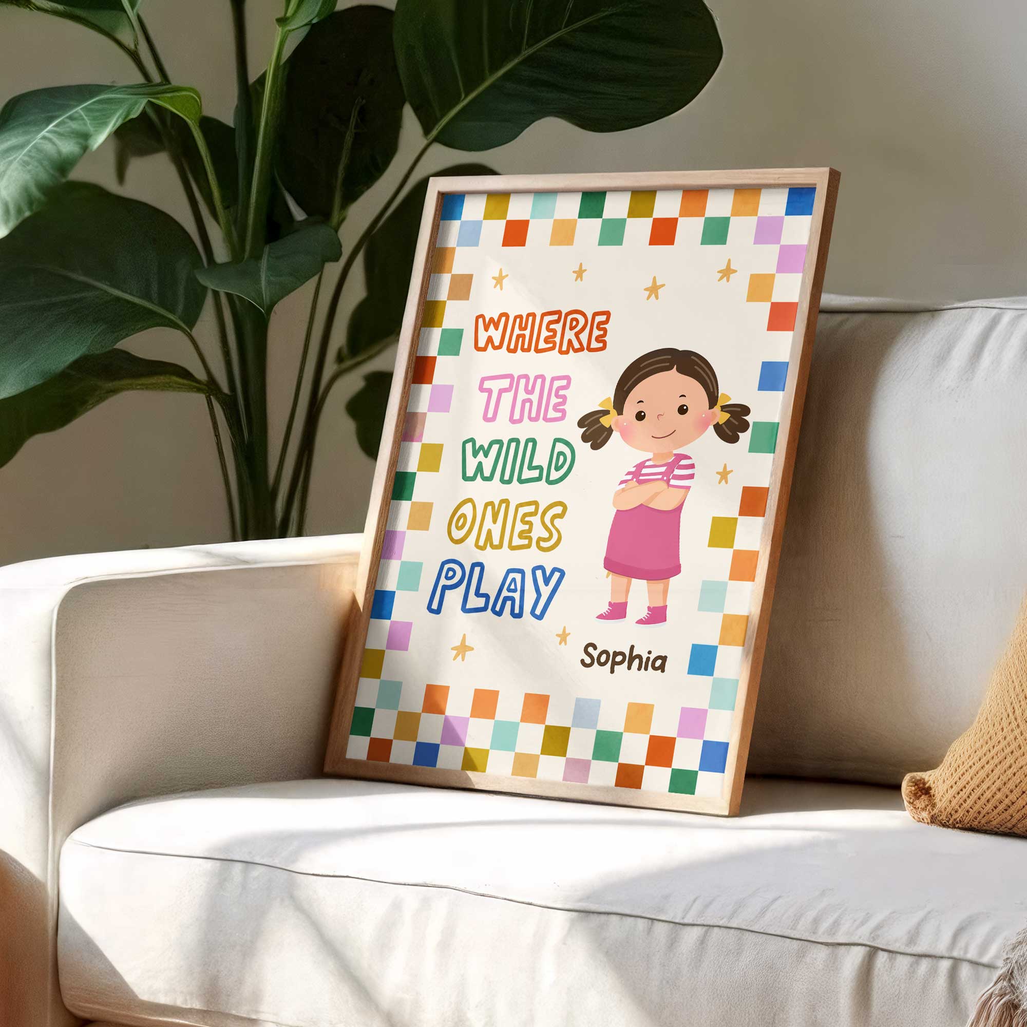 Personalized Kids Custom Vertical Poster Checkered Colorful Art