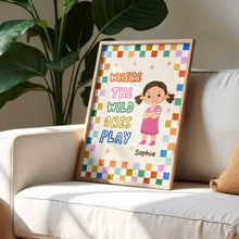Load image into Gallery viewer, Personalized Kids Custom Vertical Poster Checkered Colorful Art
