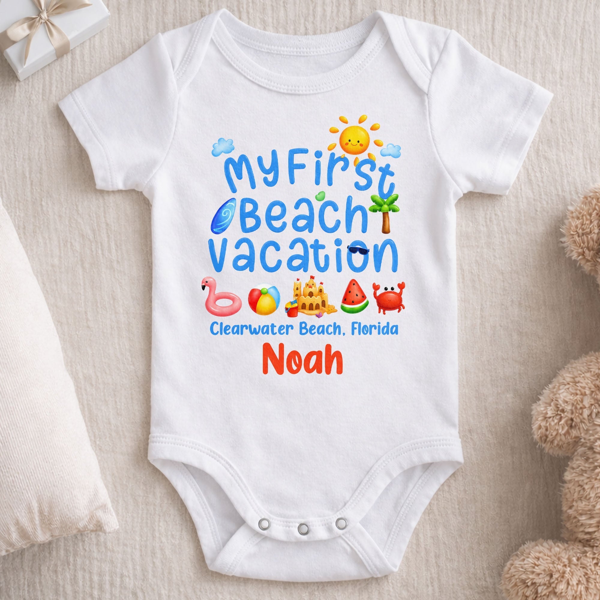 Personalized Baby Onesie Custom Name First Beach Vacation Gift