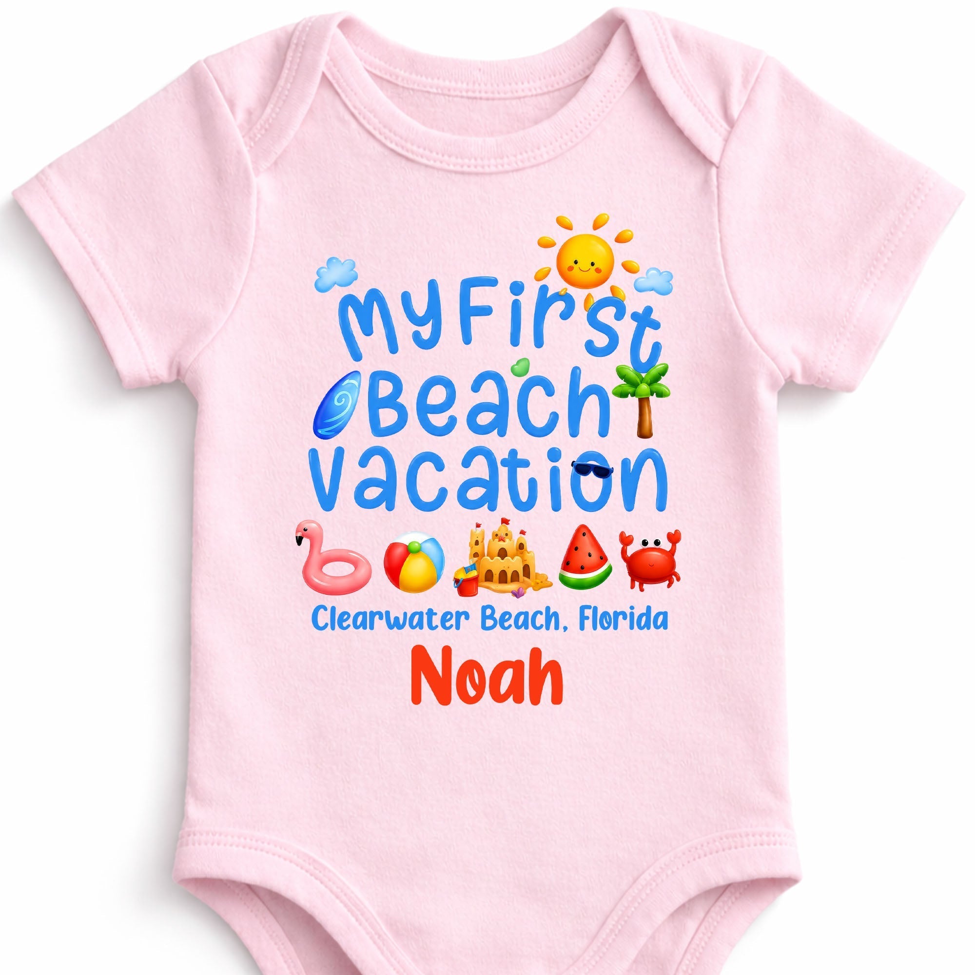 Personalized Baby Onesie Custom Name First Beach Vacation Gift