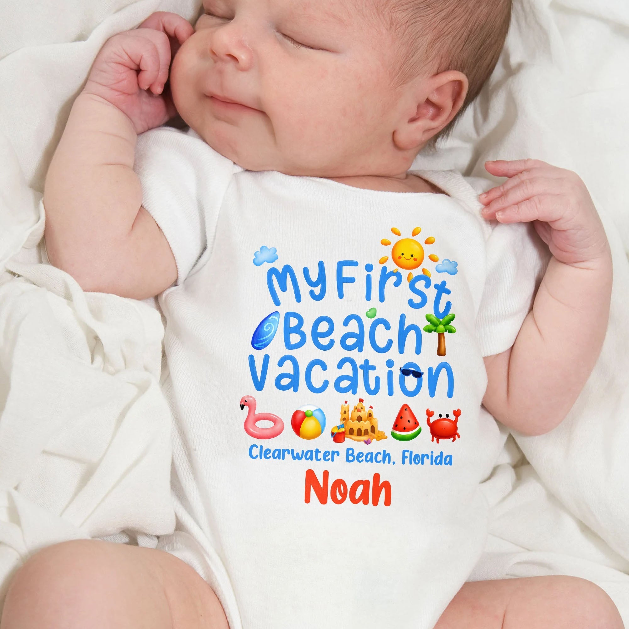 Personalized Baby Onesie Custom Name First Beach Vacation Gift