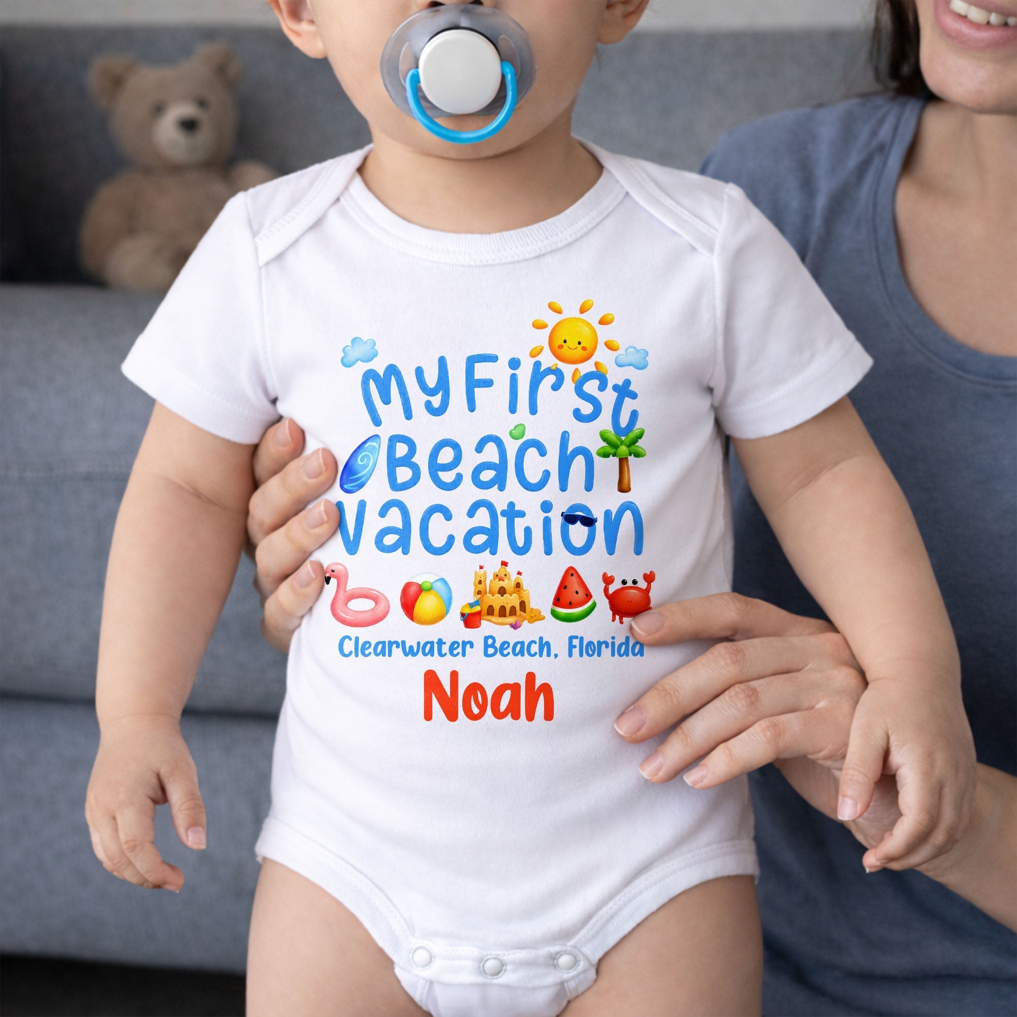 Personalized Baby Onesie Custom Name First Beach Vacation Gift