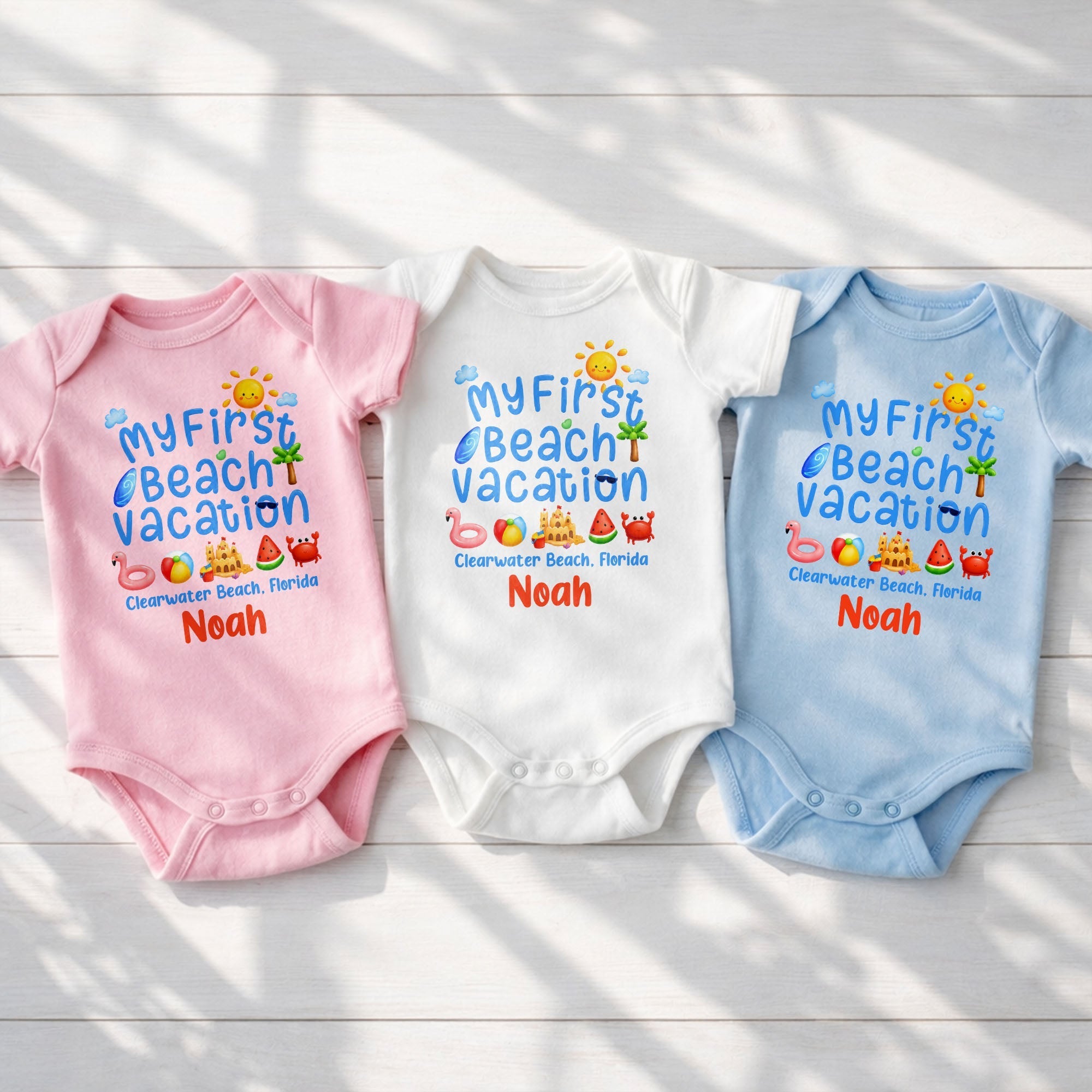 Personalized Baby Onesie Custom Name First Beach Vacation Gift