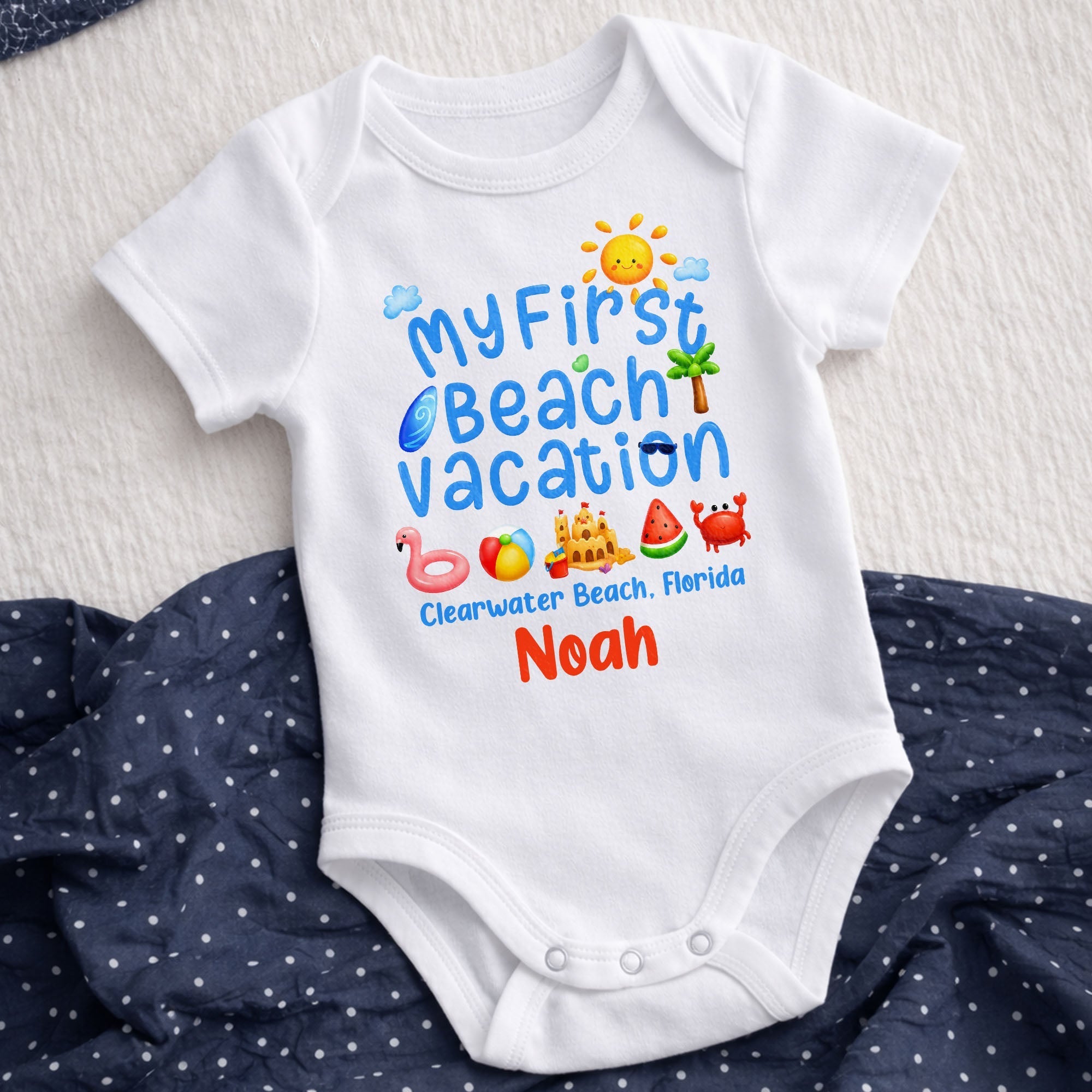 Personalized Baby Onesie Custom Name First Beach Vacation Gift