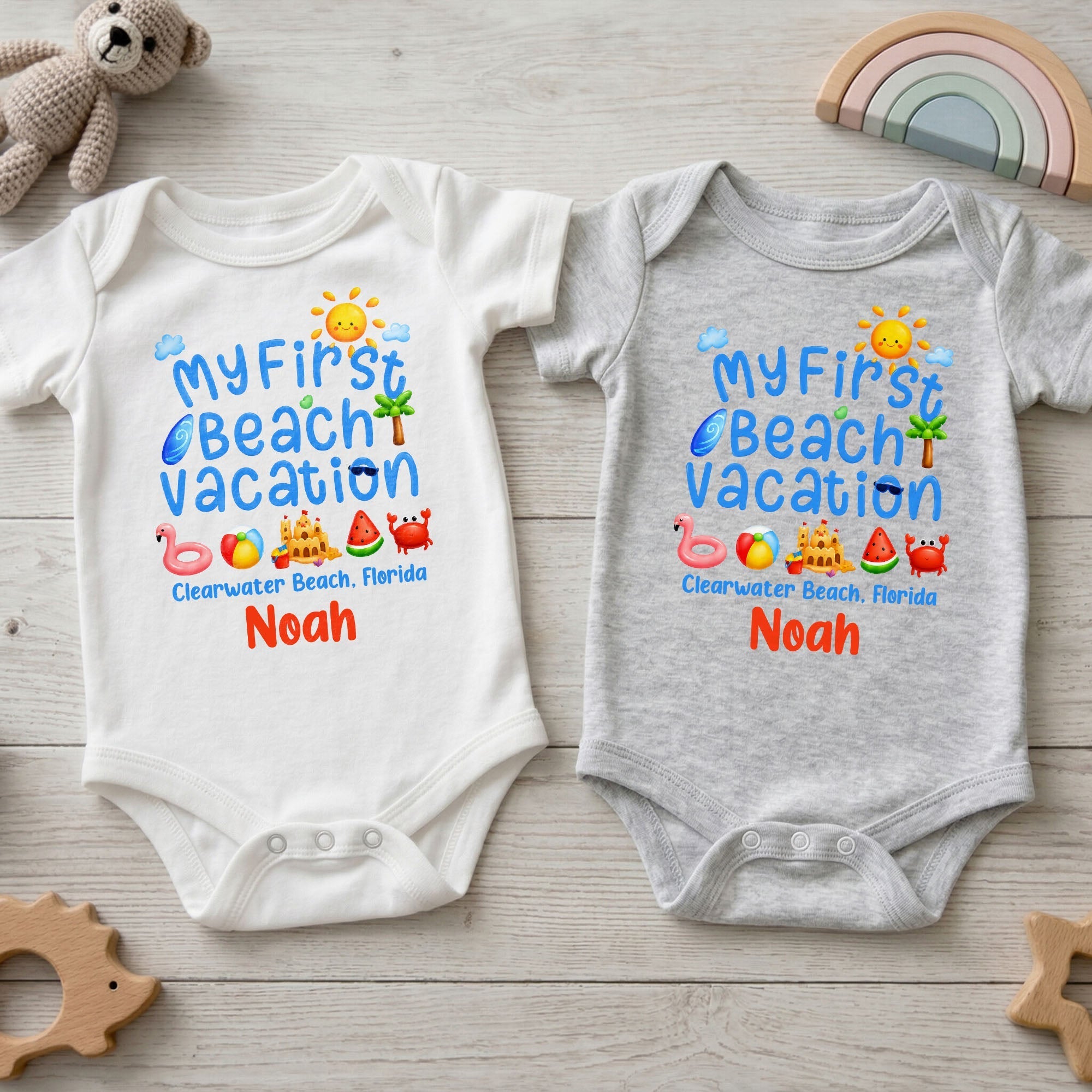 Personalized Baby Onesie Custom Name First Beach Vacation Gift