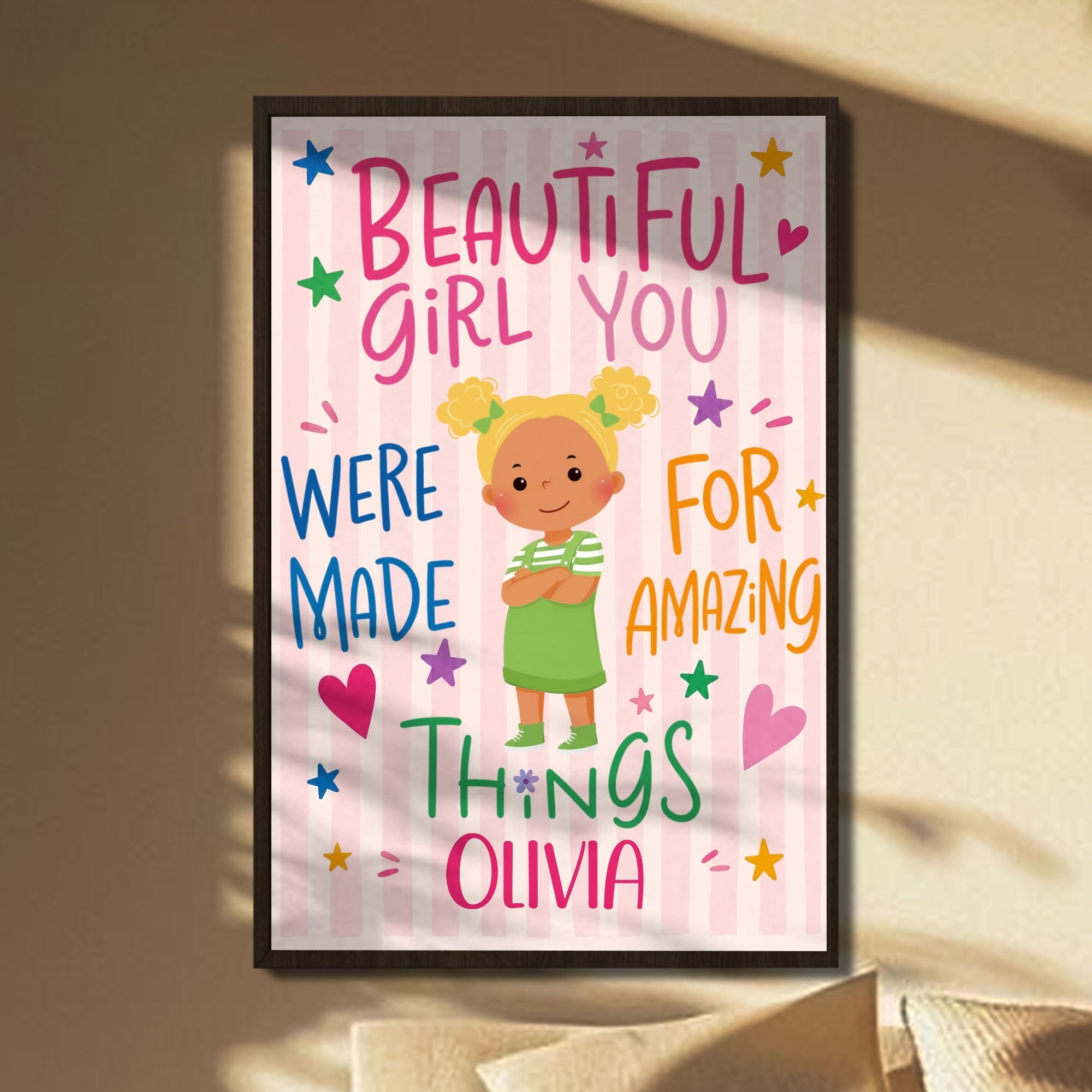 Personalized Vertical Poster Custom Name Gift for Kids Stars Hearts