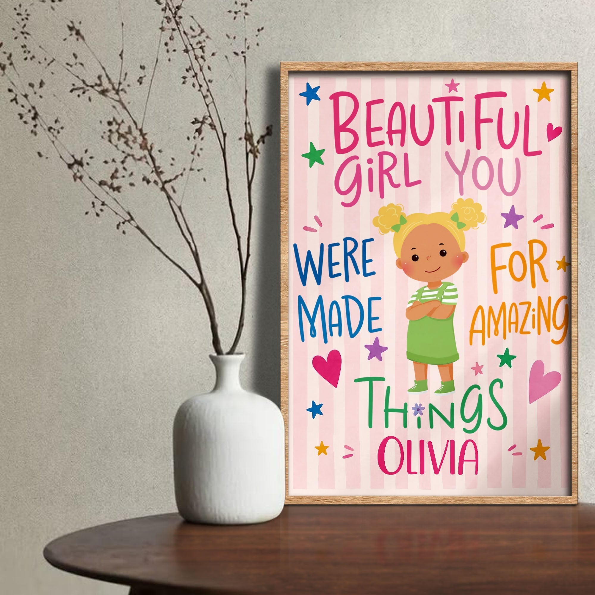 Personalized Vertical Poster Custom Name Gift for Kids Stars Hearts