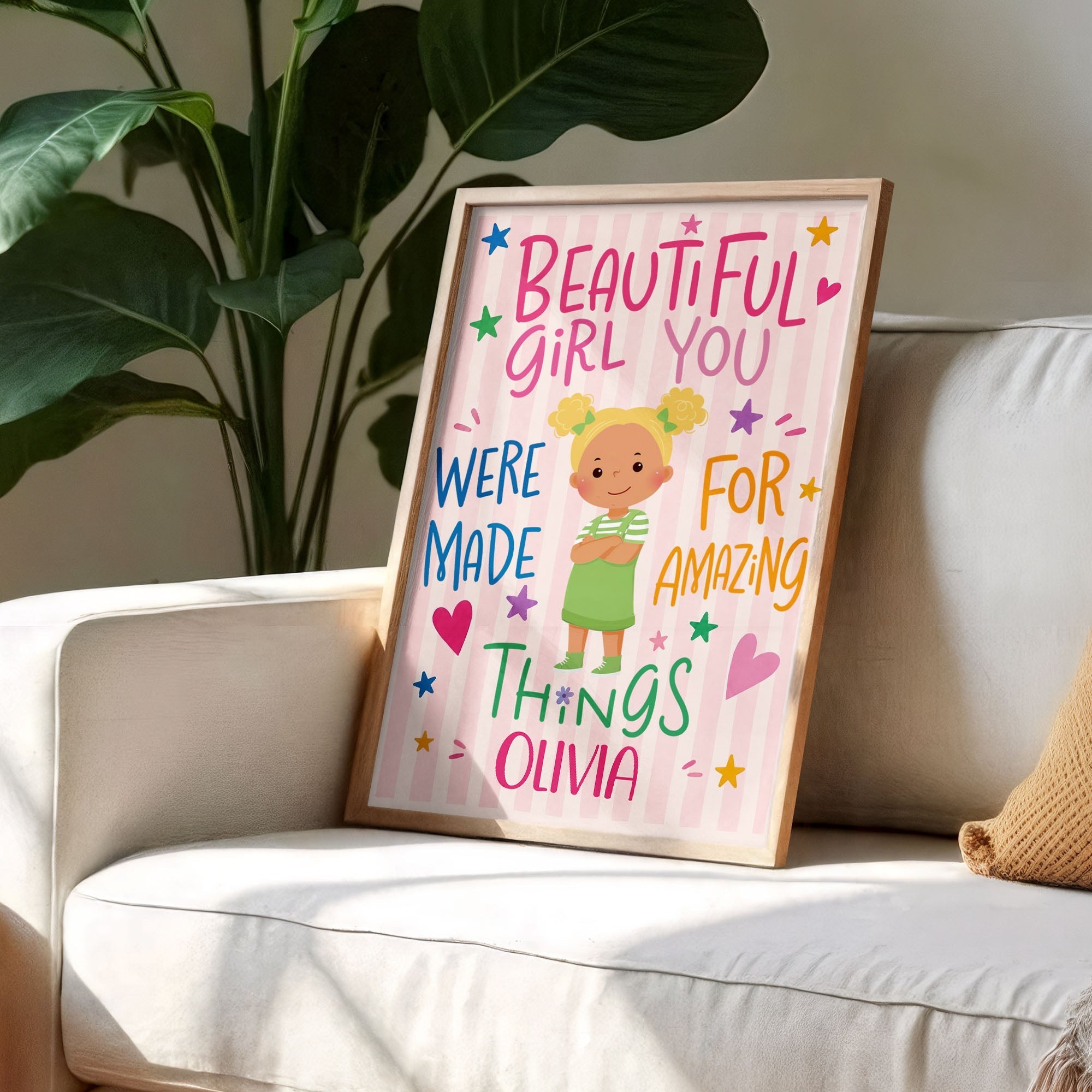 Personalized Vertical Poster Custom Name Gift for Kids Stars Hearts