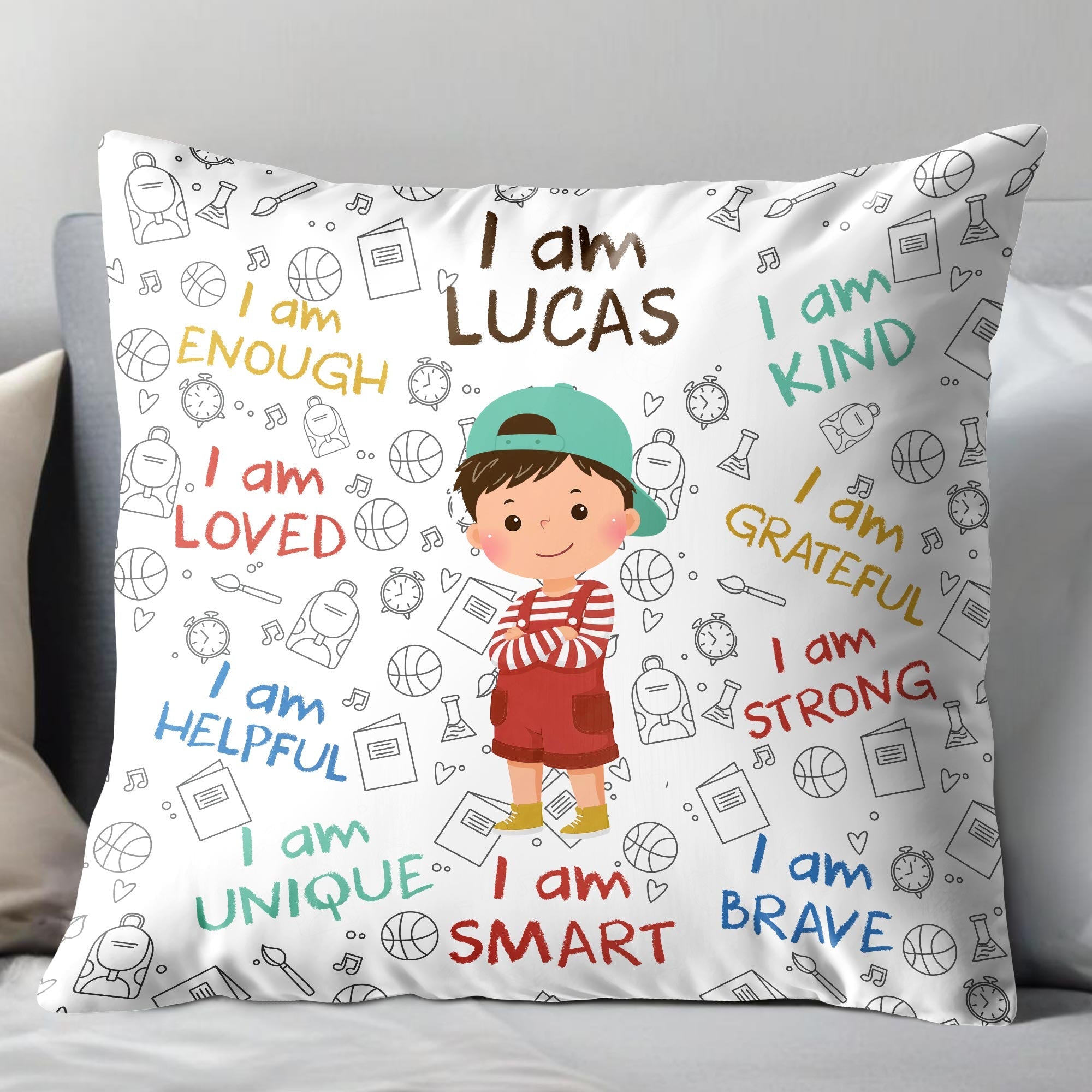 Personalized Kids Affirmation Pillow Custom Name Gift Decorative