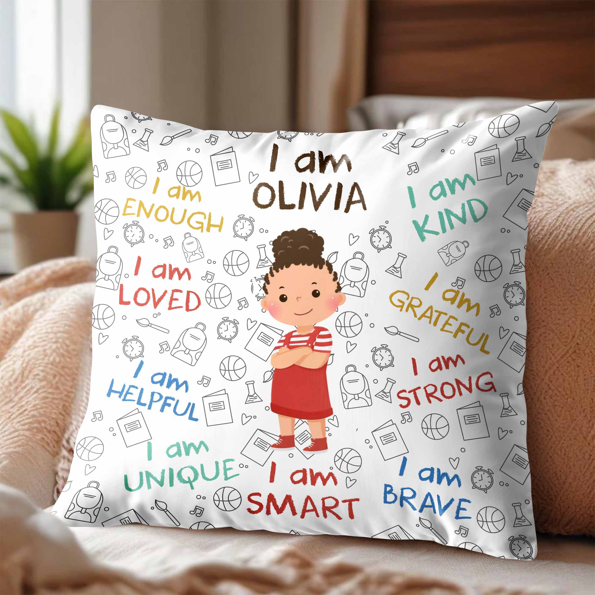 Personalized Kids Affirmation Pillow Custom Name Gift Decorative