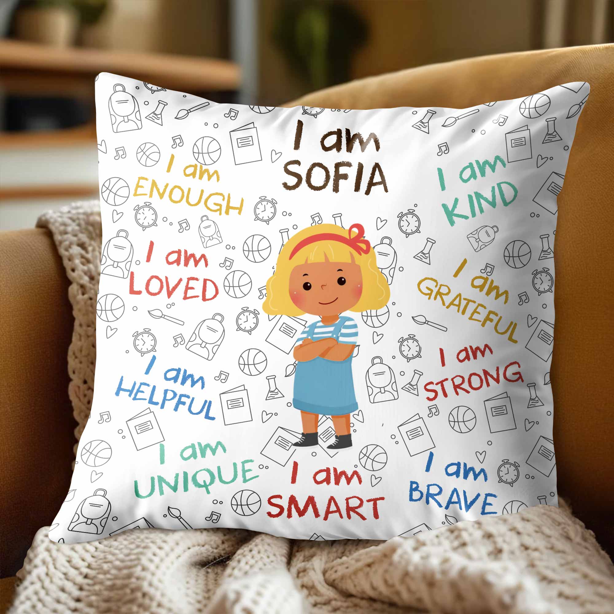 Personalized Kids Affirmation Pillow Custom Name Gift Decorative