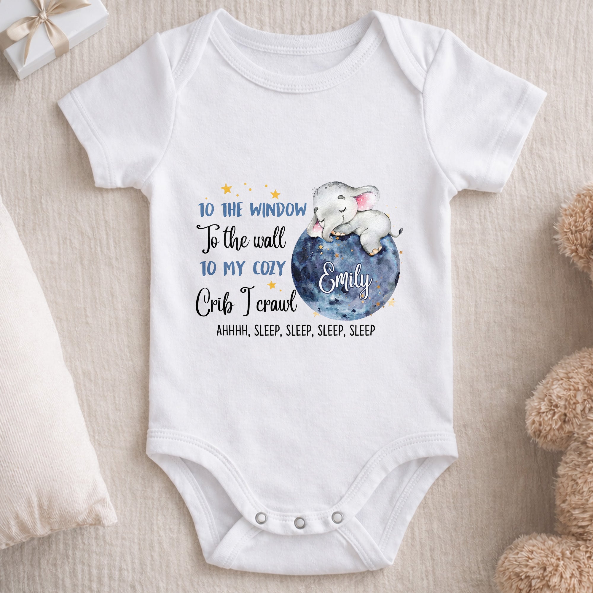 Personalized Custom Baby Onesie Cute Elephant Moon Gift