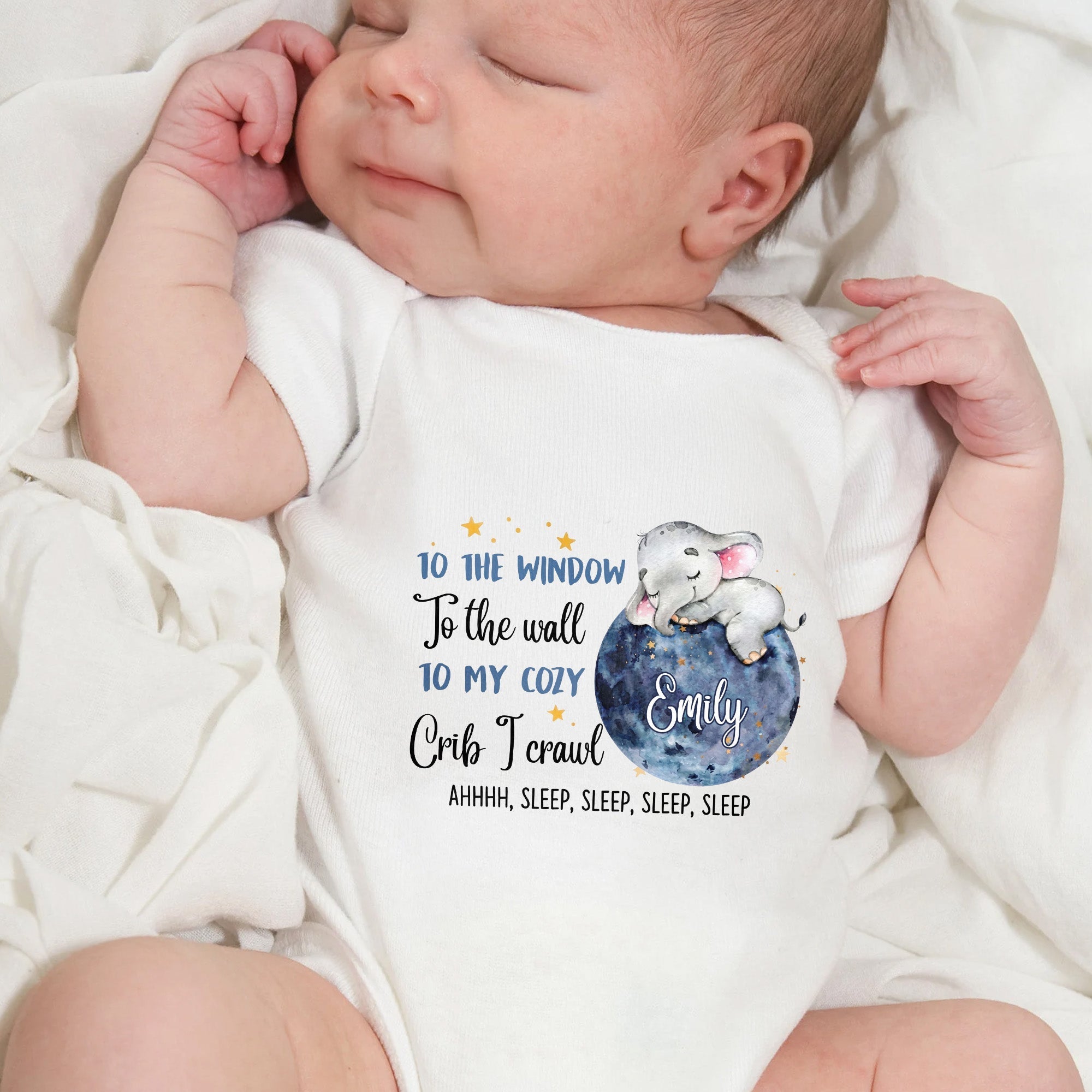 Personalized Custom Baby Onesie Cute Elephant Moon Gift